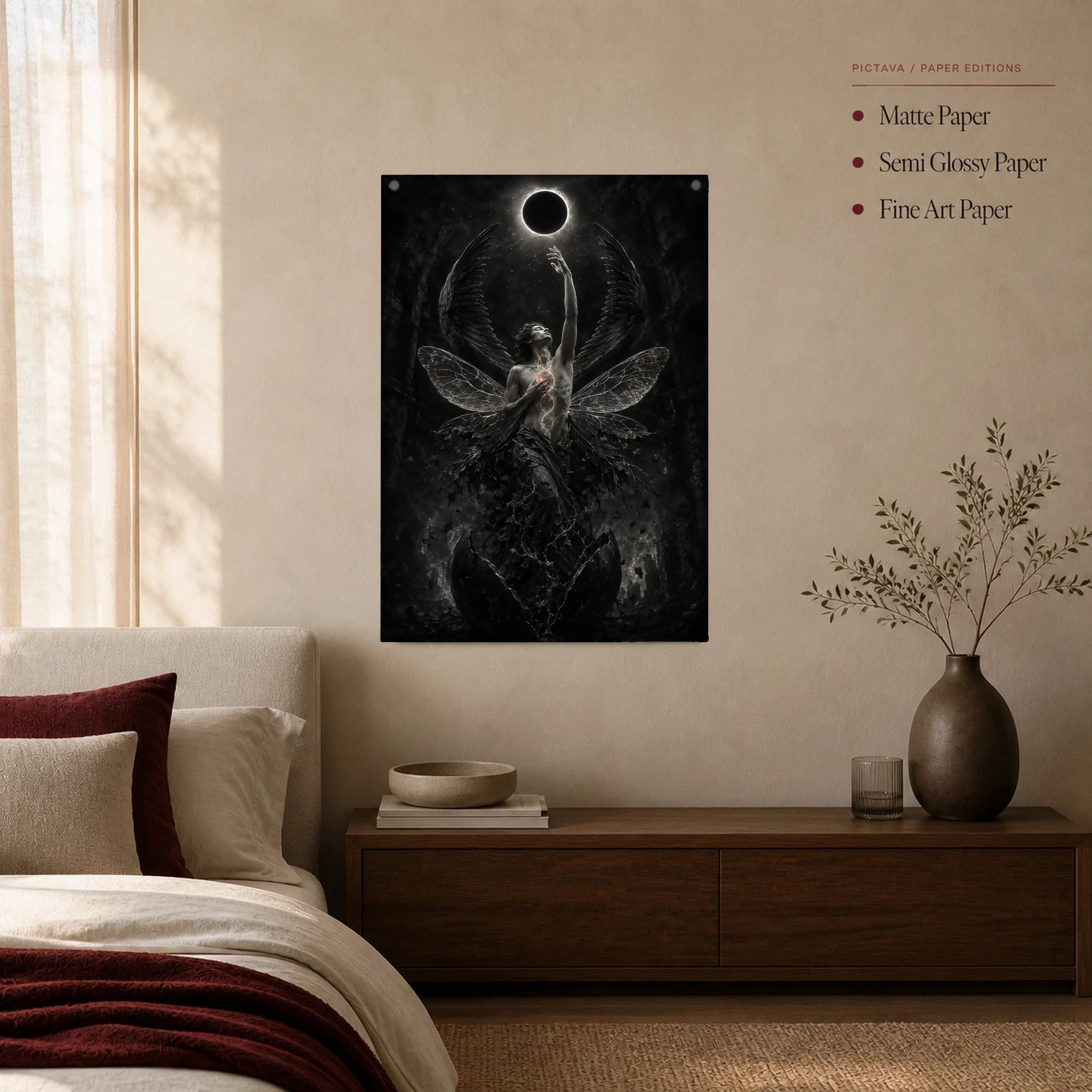 Eclipse of Ascent Dark Fantasy Winged Figure Wall Art, view 3