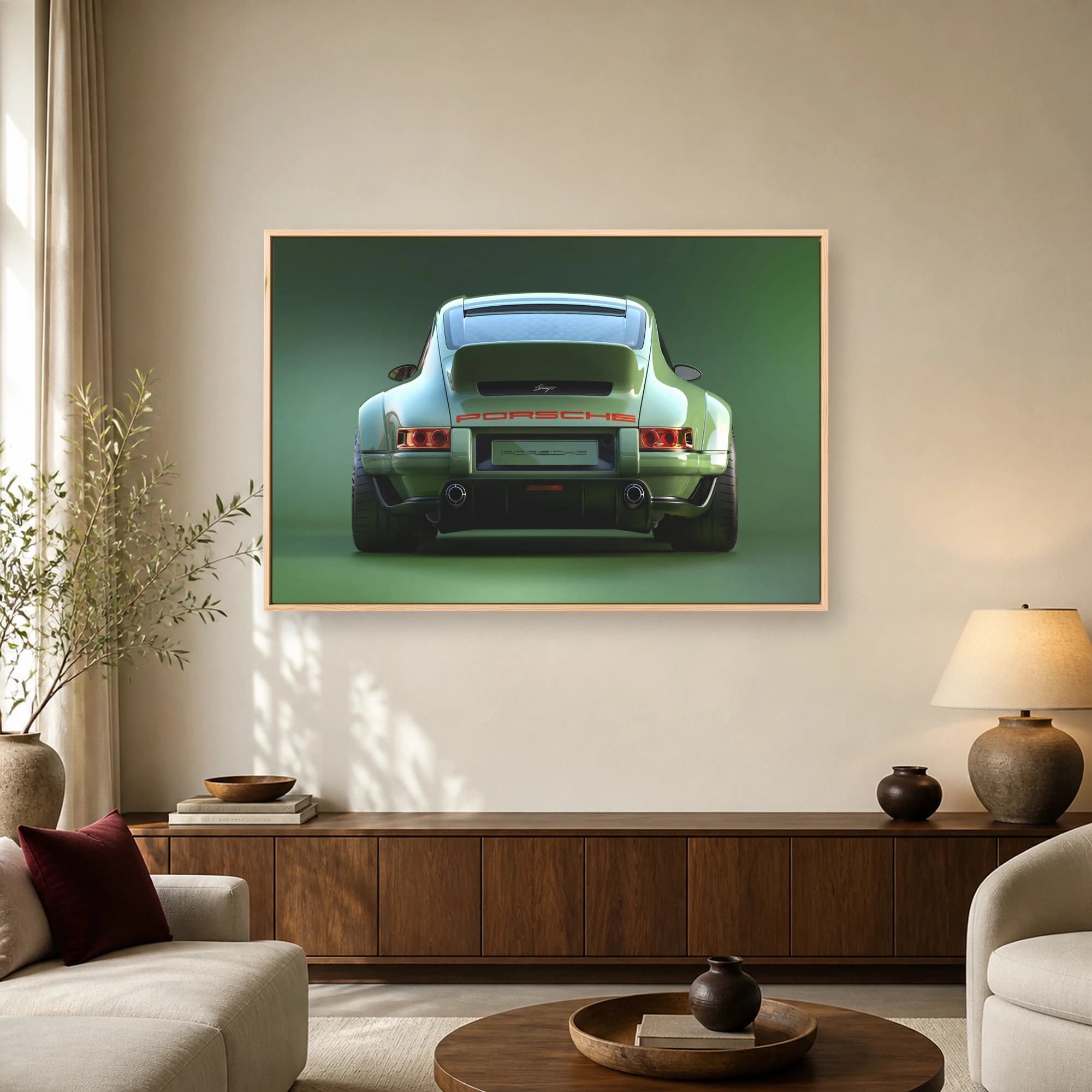 Green Porsche Restomod Rear View Canvas Print, view 2