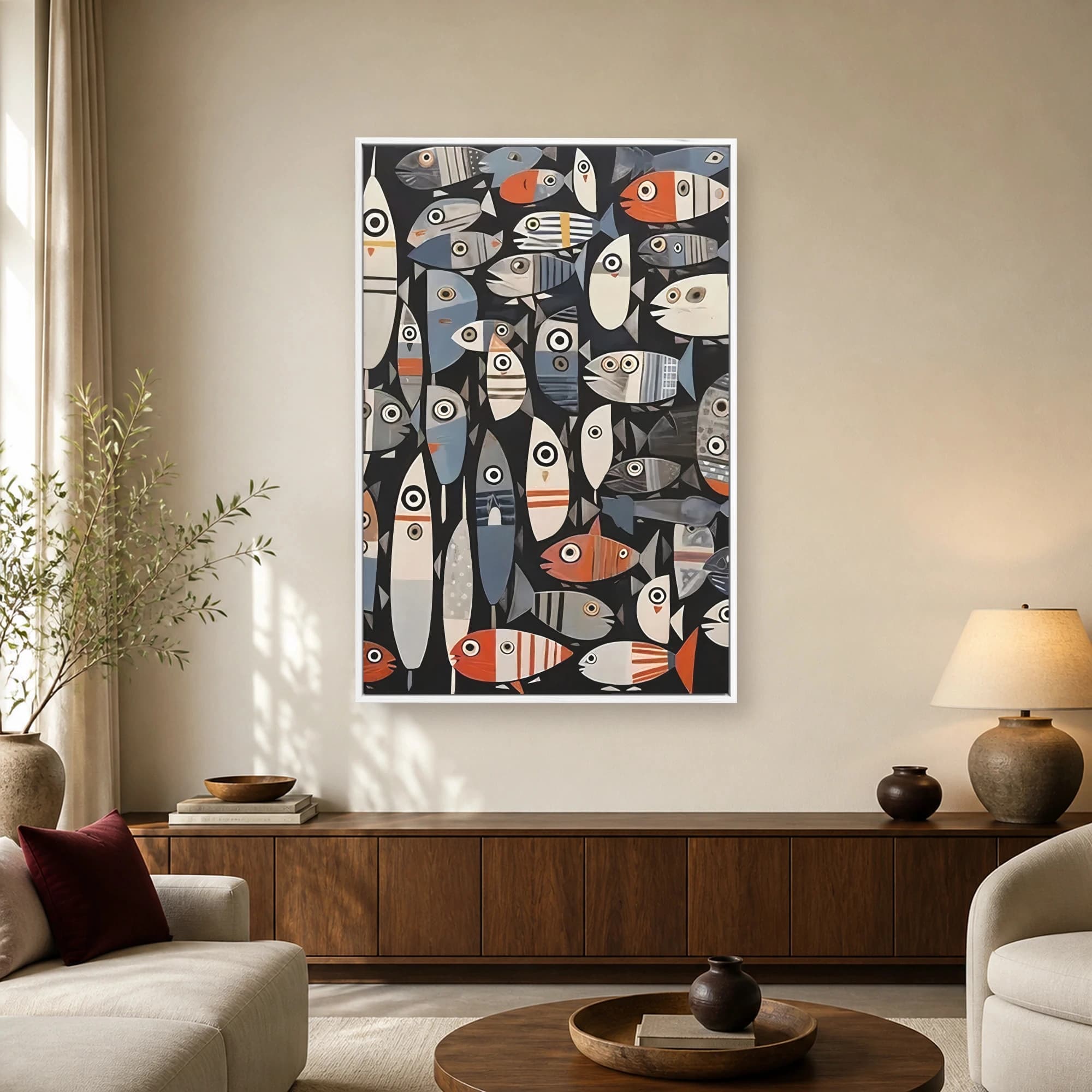 School of Stylized Fish Modern Abstract Wall Art, view 2
