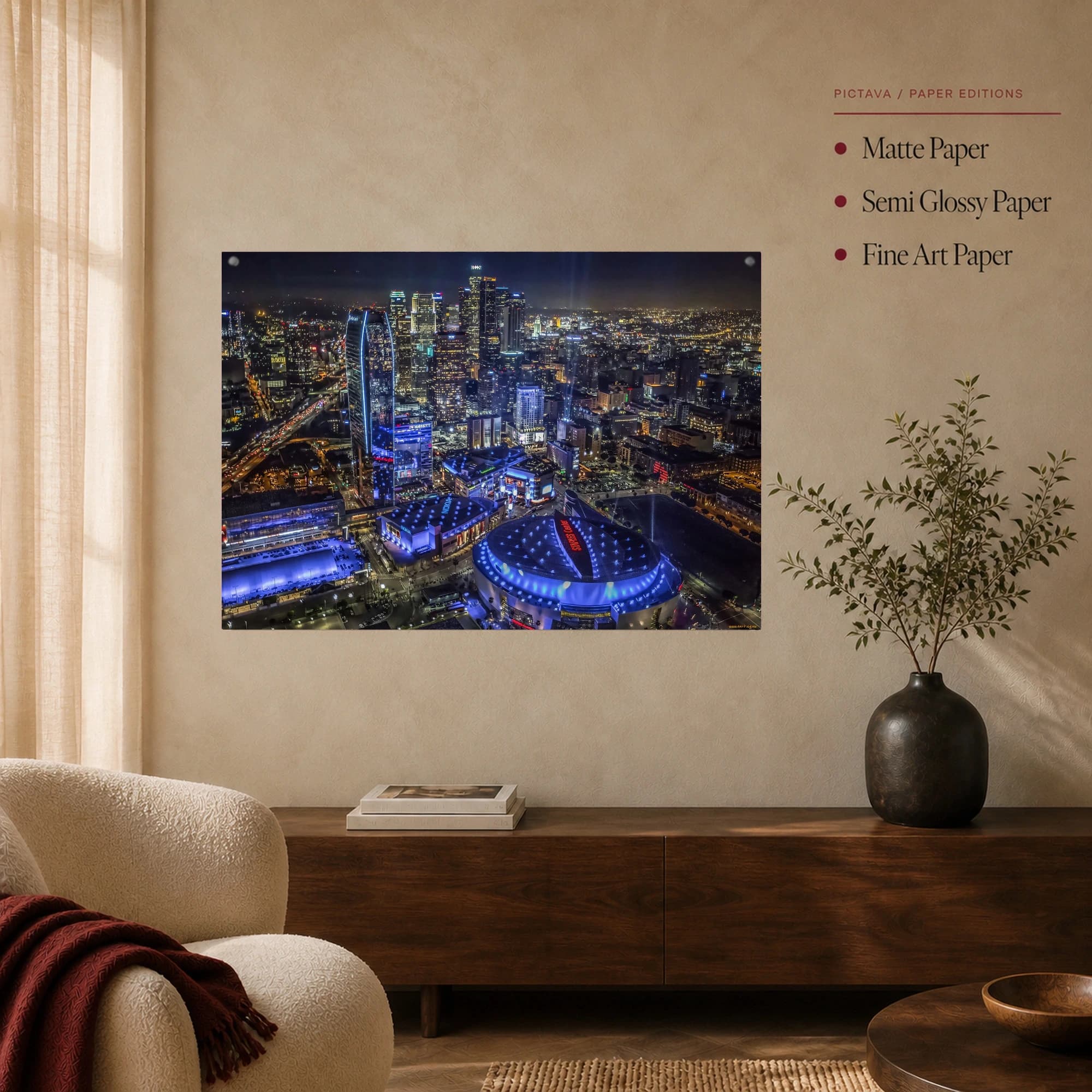 Downtown Los Angeles Night Skyline Aerial Canvas Print, view 4