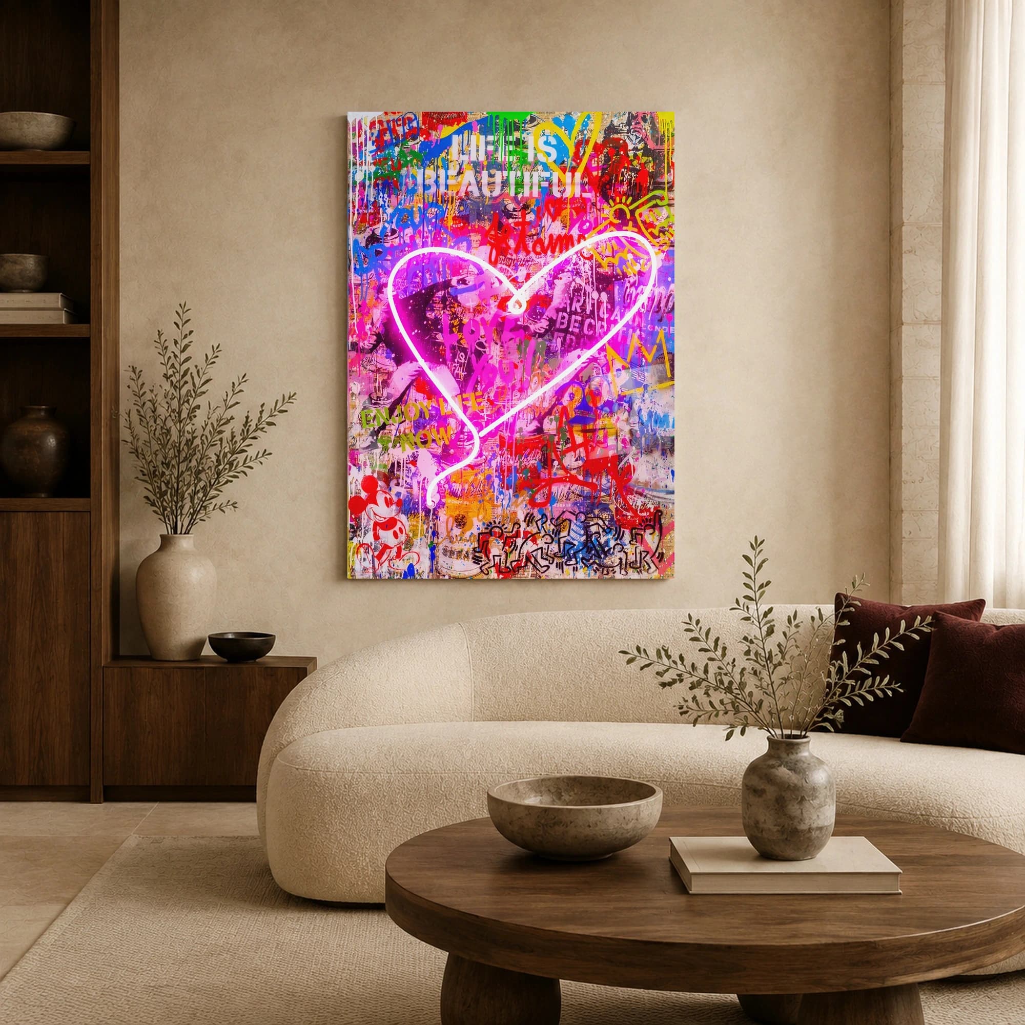 Life Is Beautiful Neon Heart Pop Art Wall Art, view 6