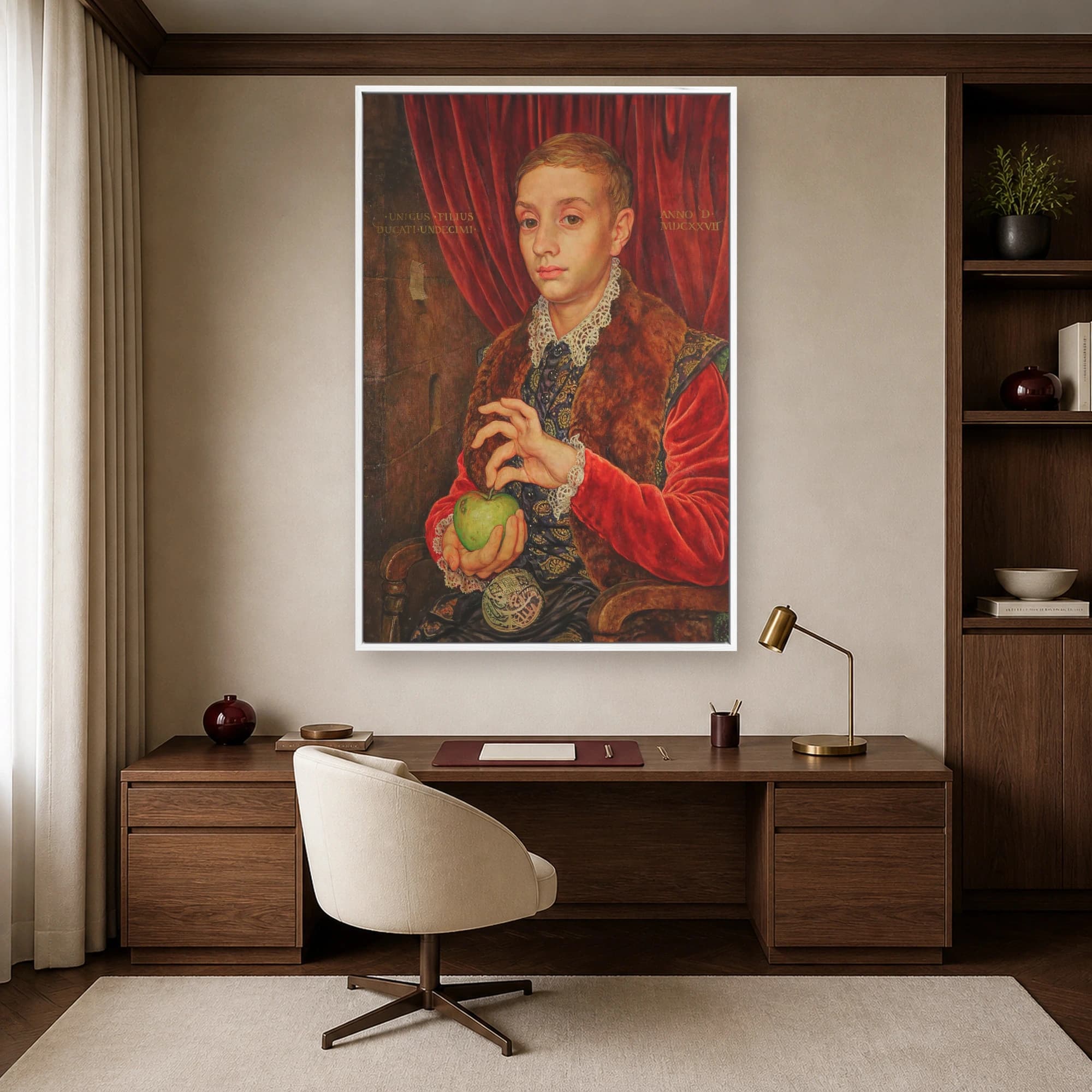 Renaissance Boy Portrait with Green Apple Canvas Print, view 4