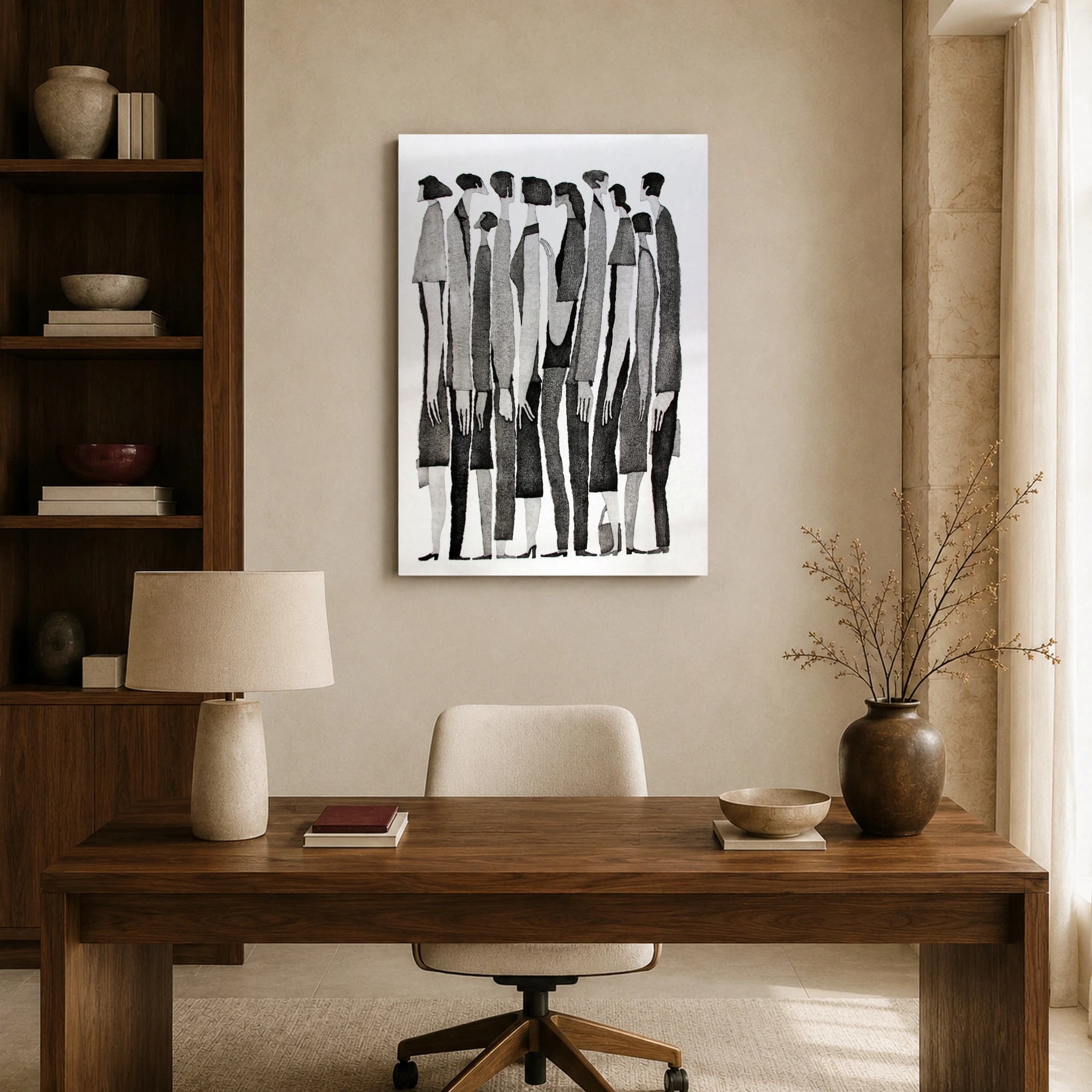Minimalist Crowd Lineup Monochrome Wall Art Print, view 8
