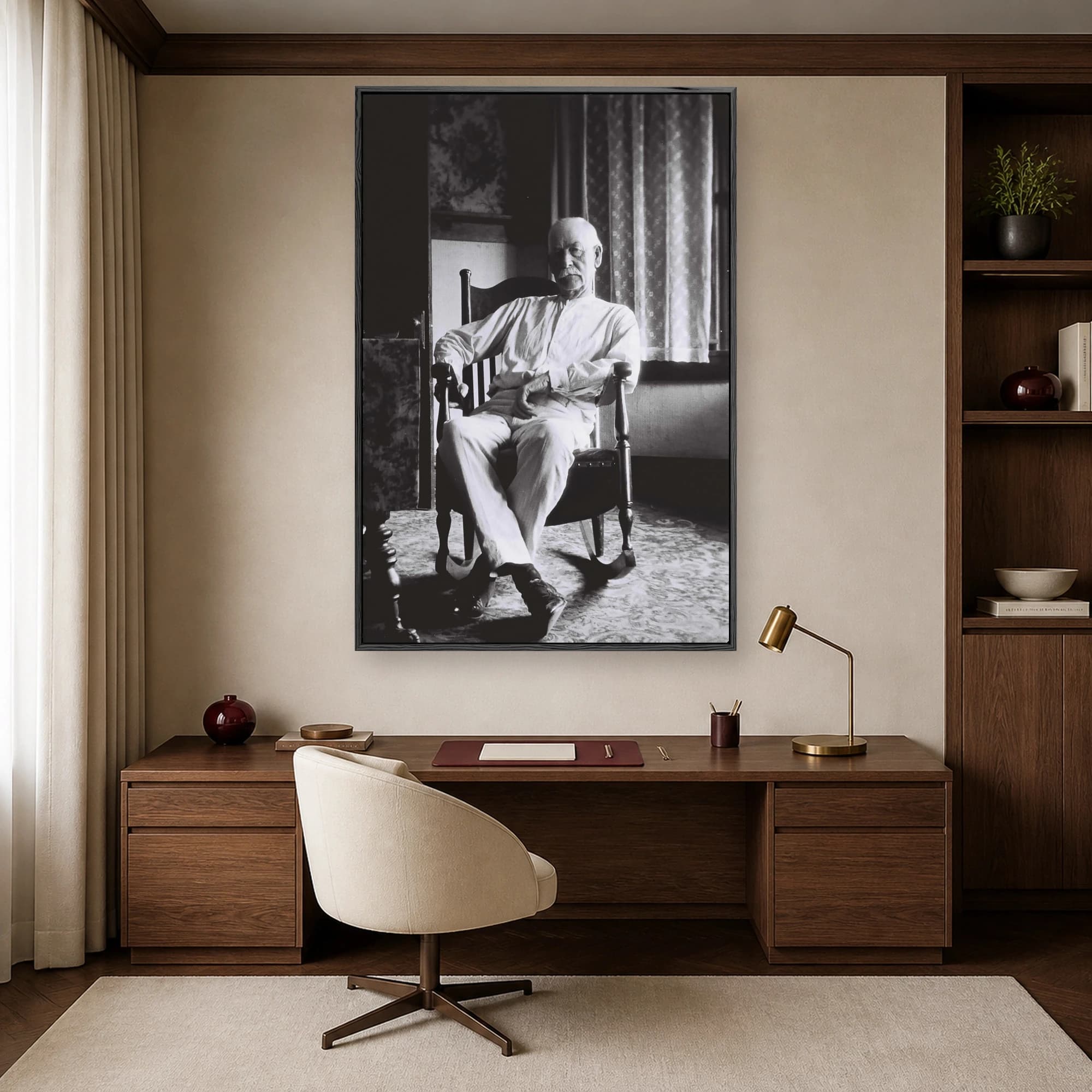 Historic Seated Elderly Man Vintage Black and White Portrait Art Print, view 7