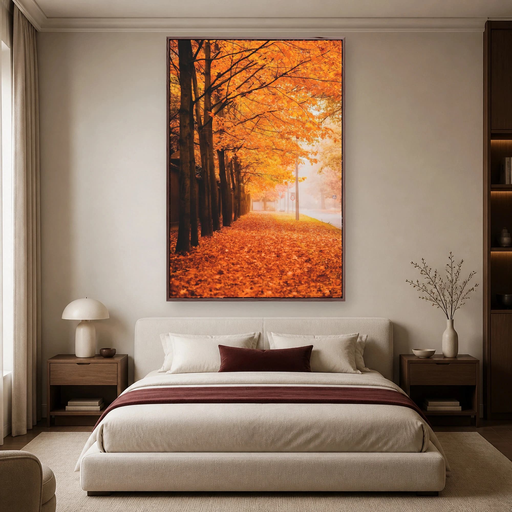 Autumn Mist Tree-Lined Avenue Canvas Print, view 5