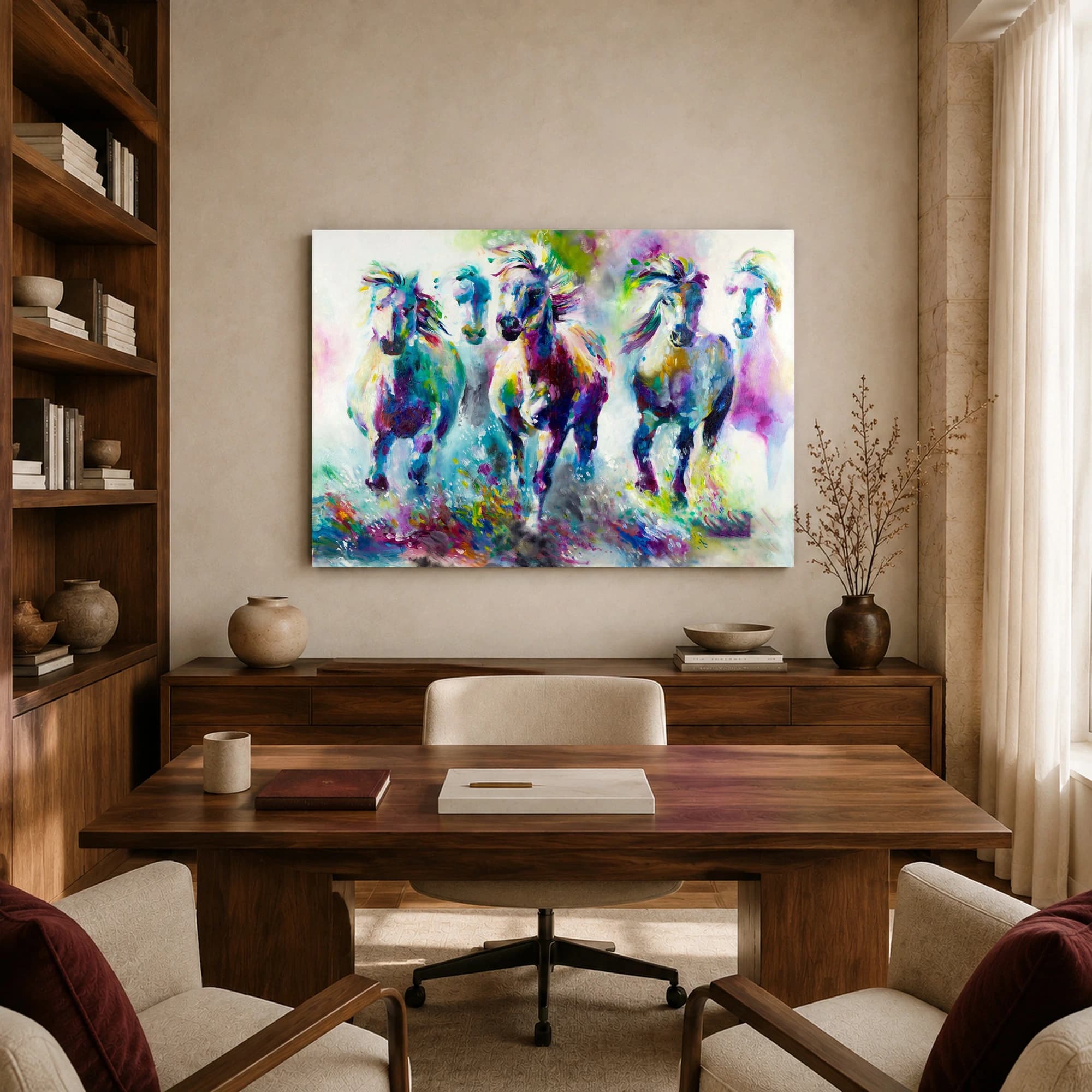 Colorful Running Horses Abstract Canvas Print, view 7