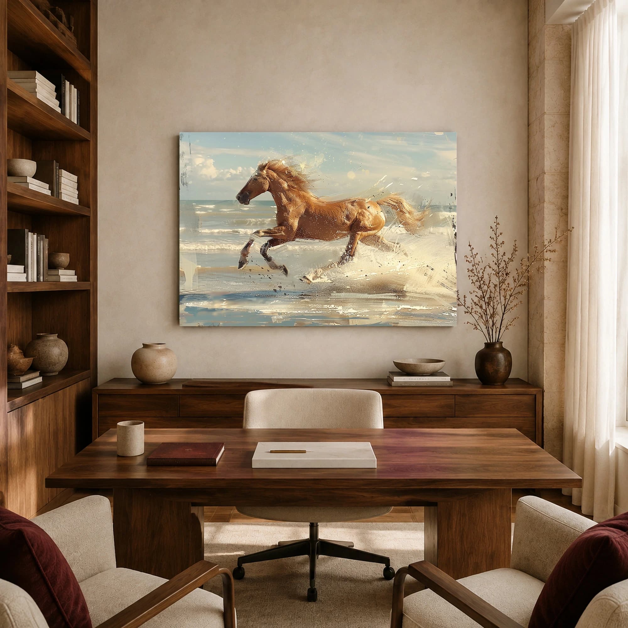 Galloping Golden Horse Coastal Surf Canvas Print, view 8