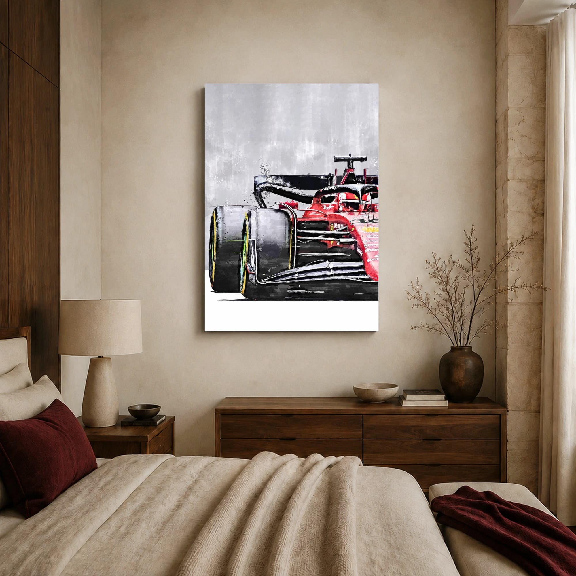 Formula One Red Racing Car Watercolor Sketch Wall Art, view 5