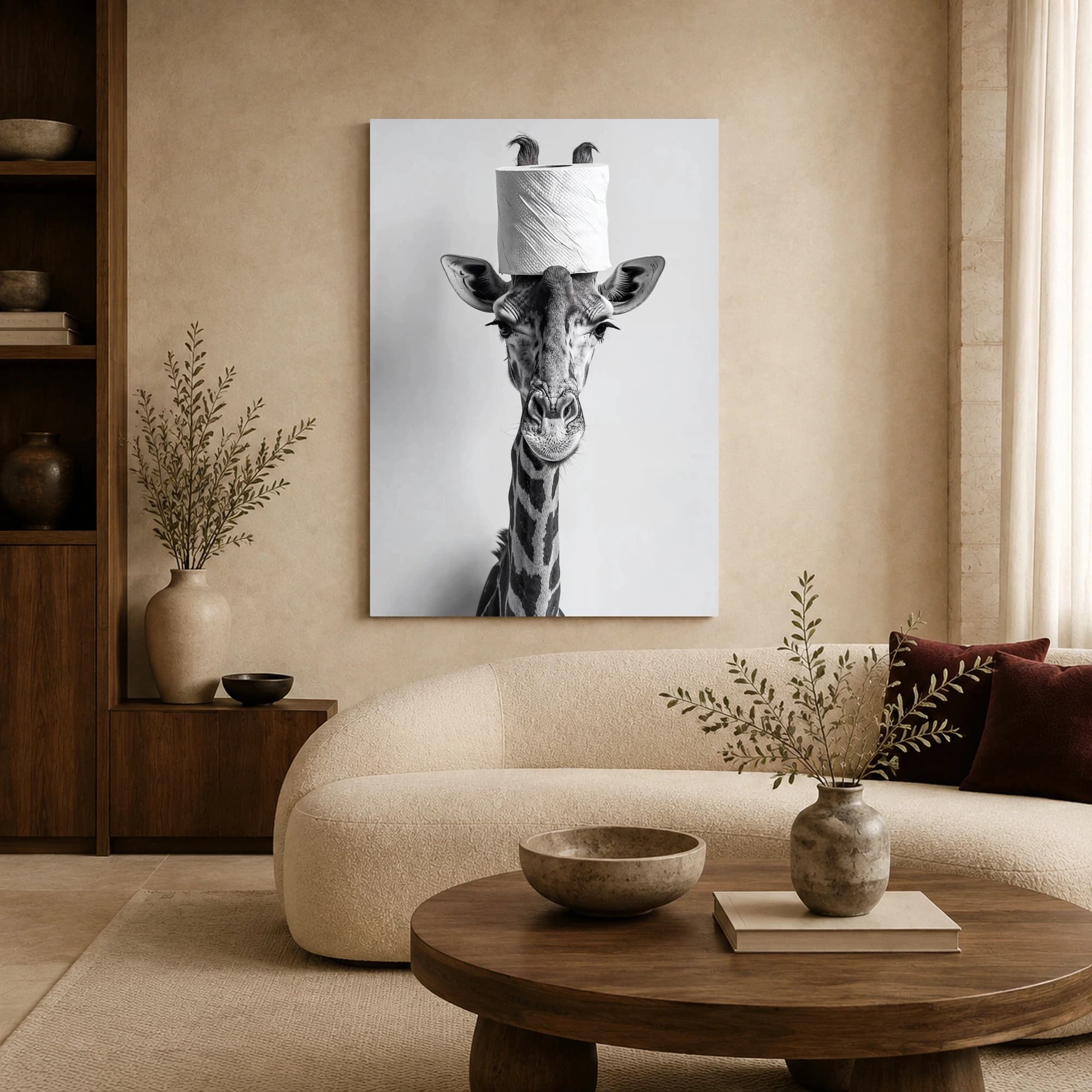 Giraffe with Toilet Paper Roll Funny Animal Wall Art, view 5
