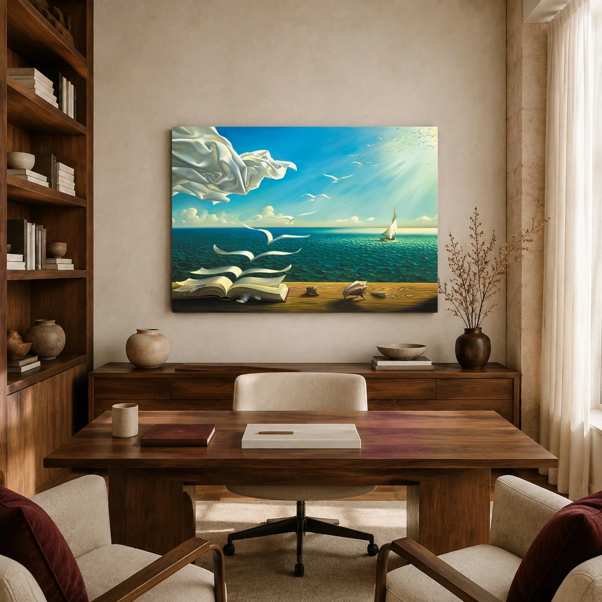 Surreal Ocean Book and Birds Canvas Print, view 8