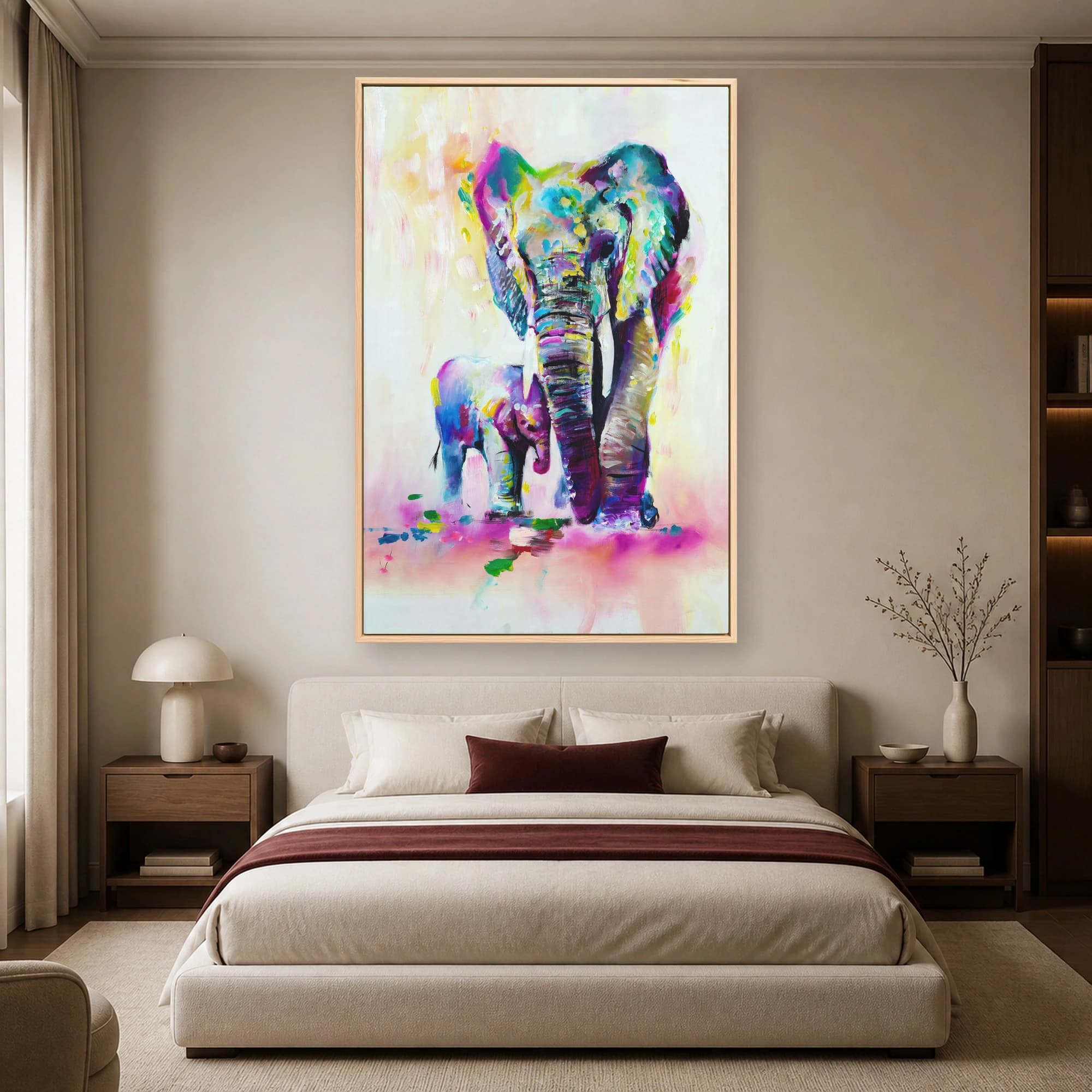 Vibrant Elephant Family Abstract Canvas Print, view 4