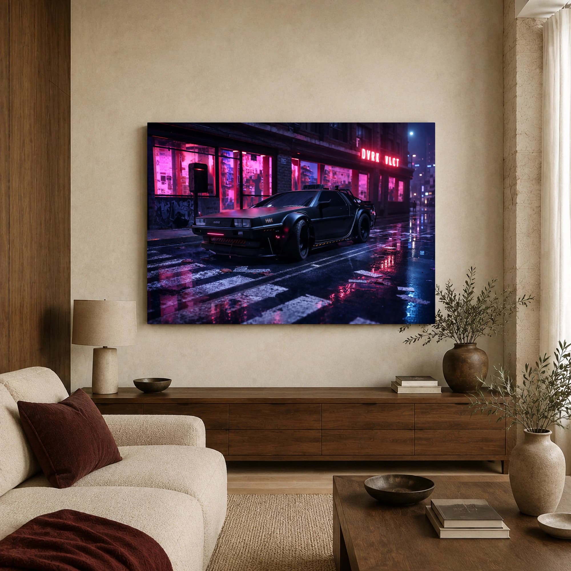 Cyberpunk Neon Car Night City Canvas Print, view 3