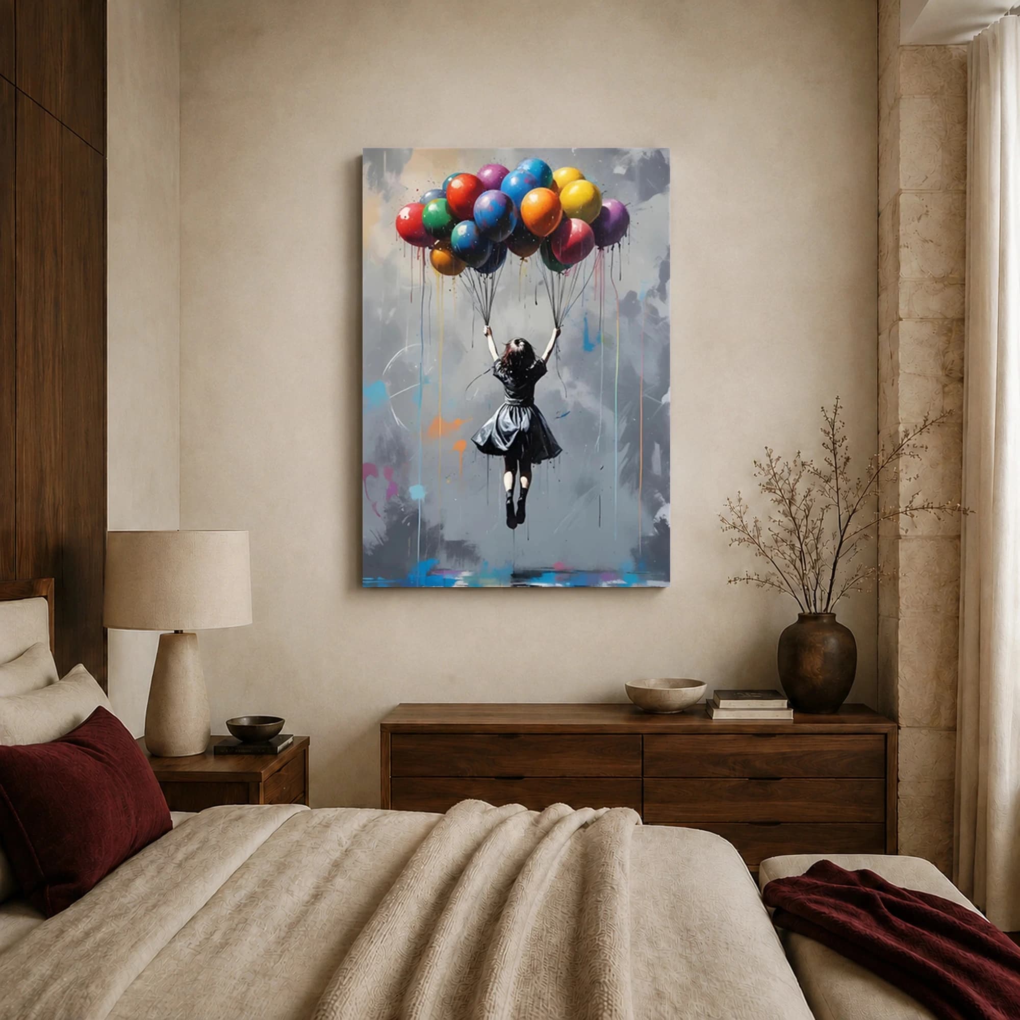 Girl with Colorful Balloons Urban Wall Art Print, view 7