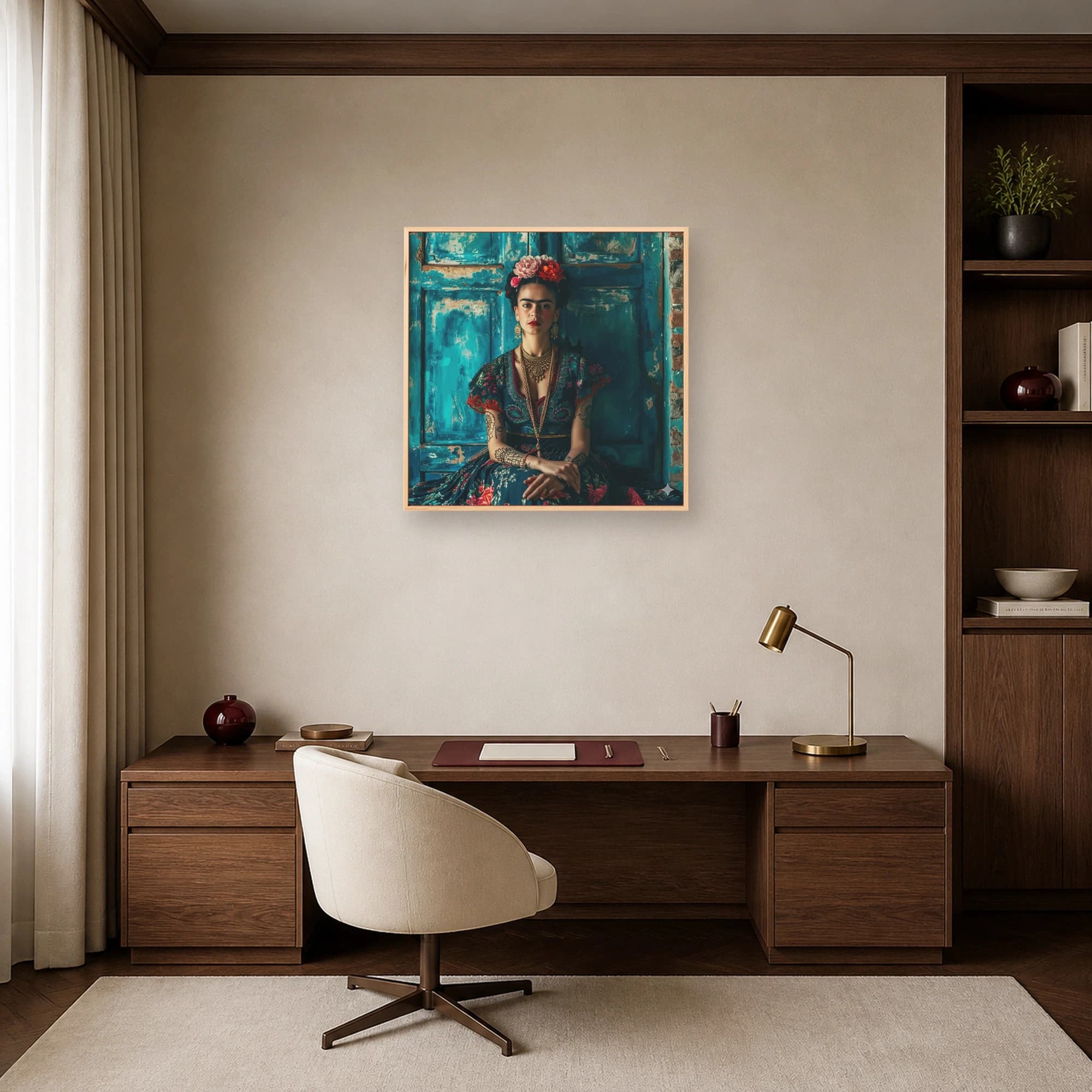 Frida Kahlo Teal Door Portrait Canvas Print, view 7