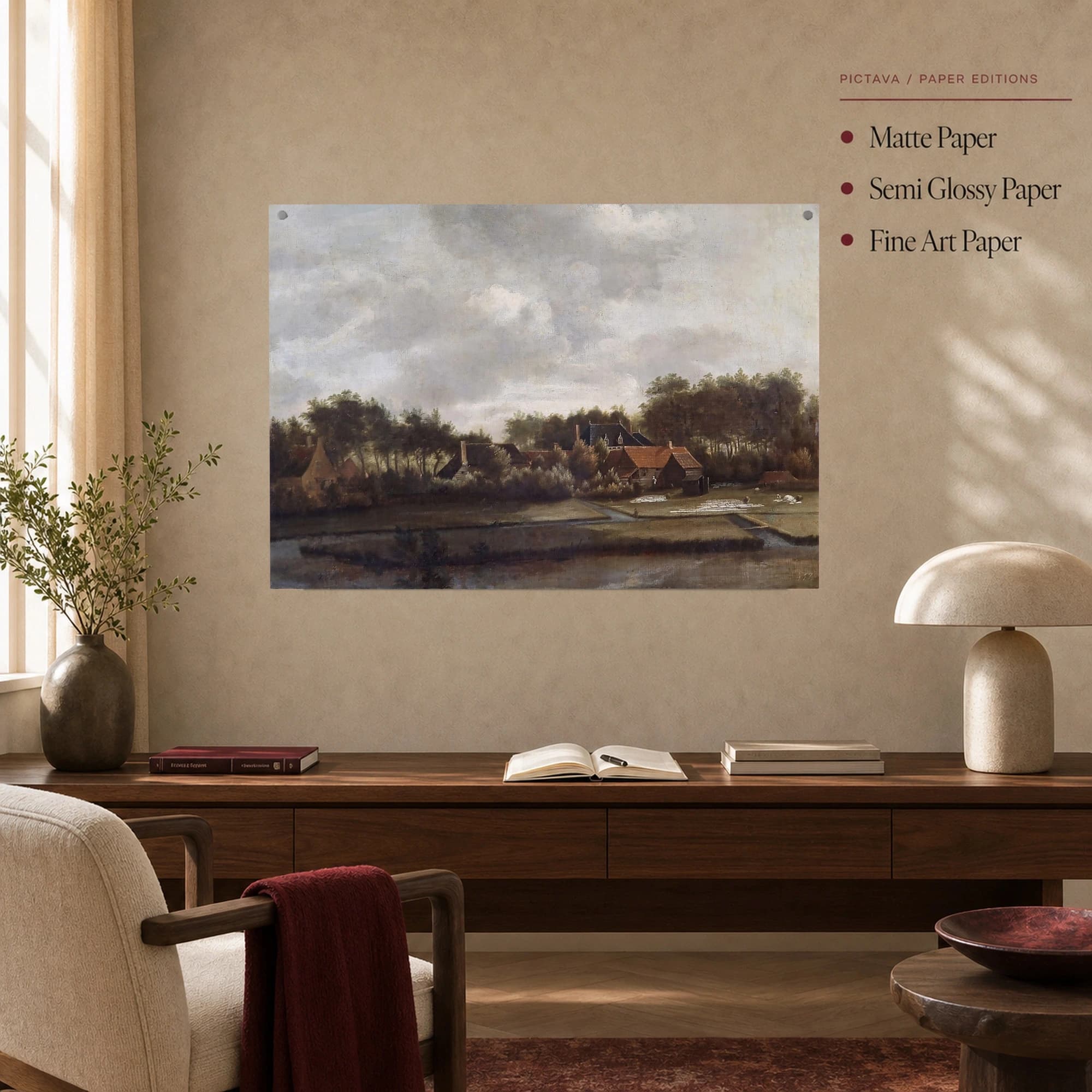 Classic Dutch Landscape Art Print with Cottages, view 6