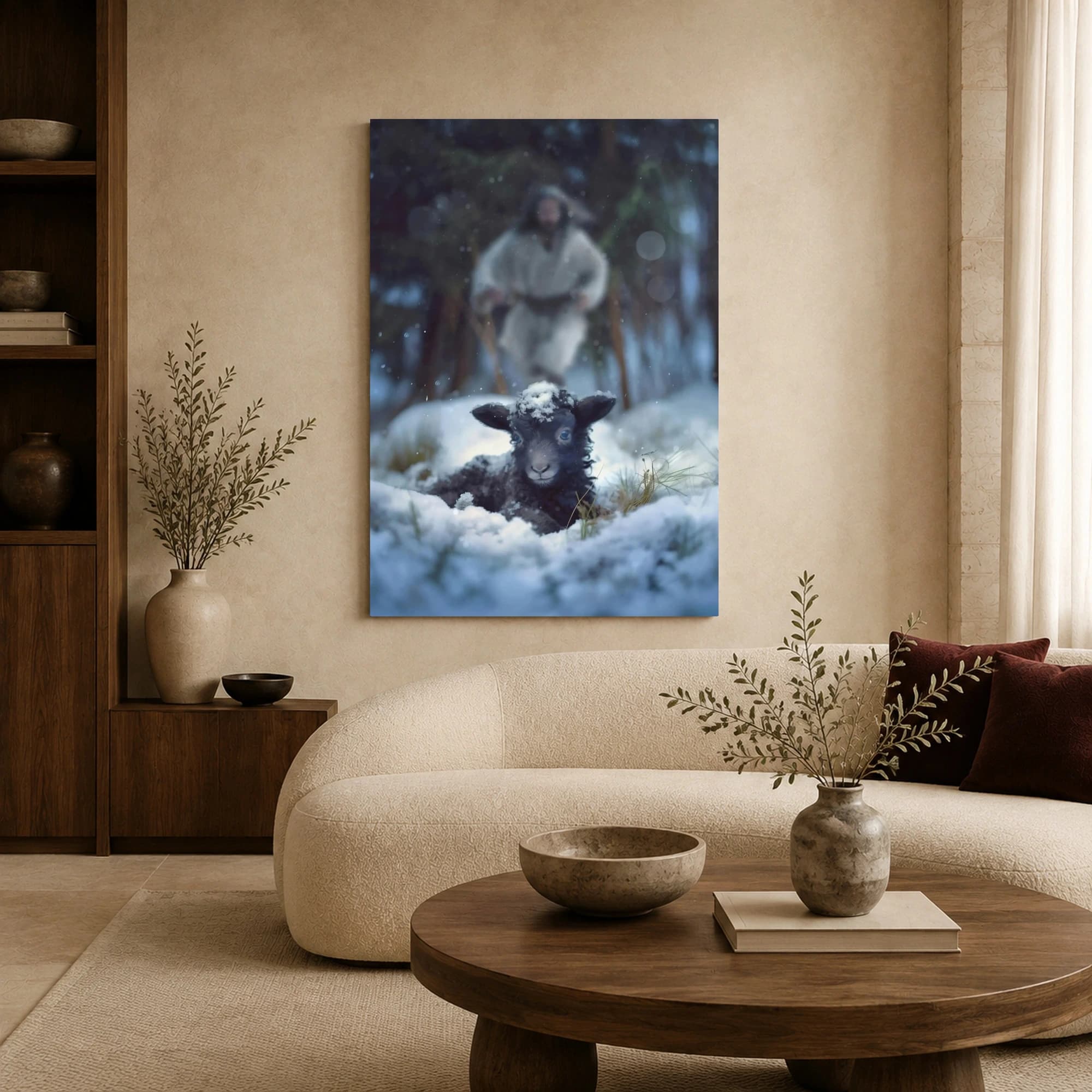 The Rescuer and the Lost Lamb Winter Wall Art, view 6