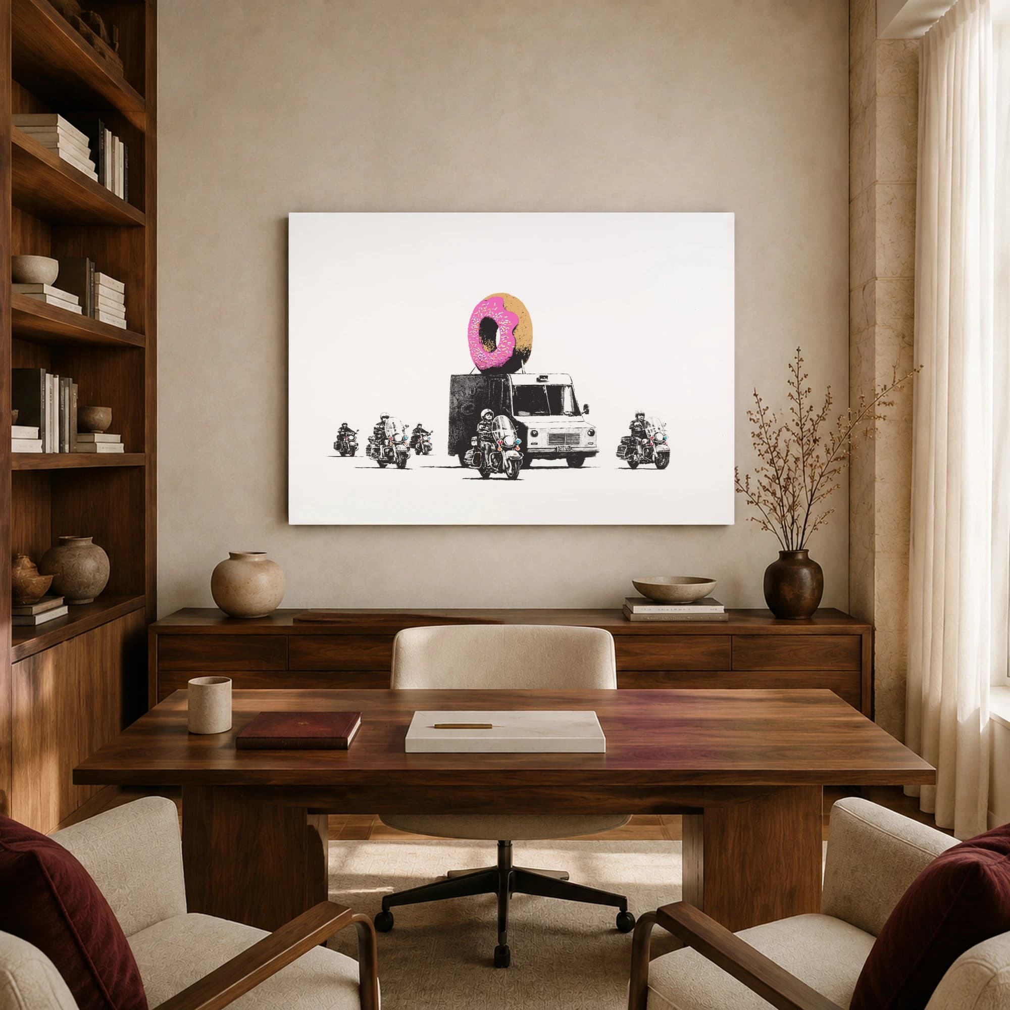 Satirical Donut Police Escort Street Art Canvas Print, view 8