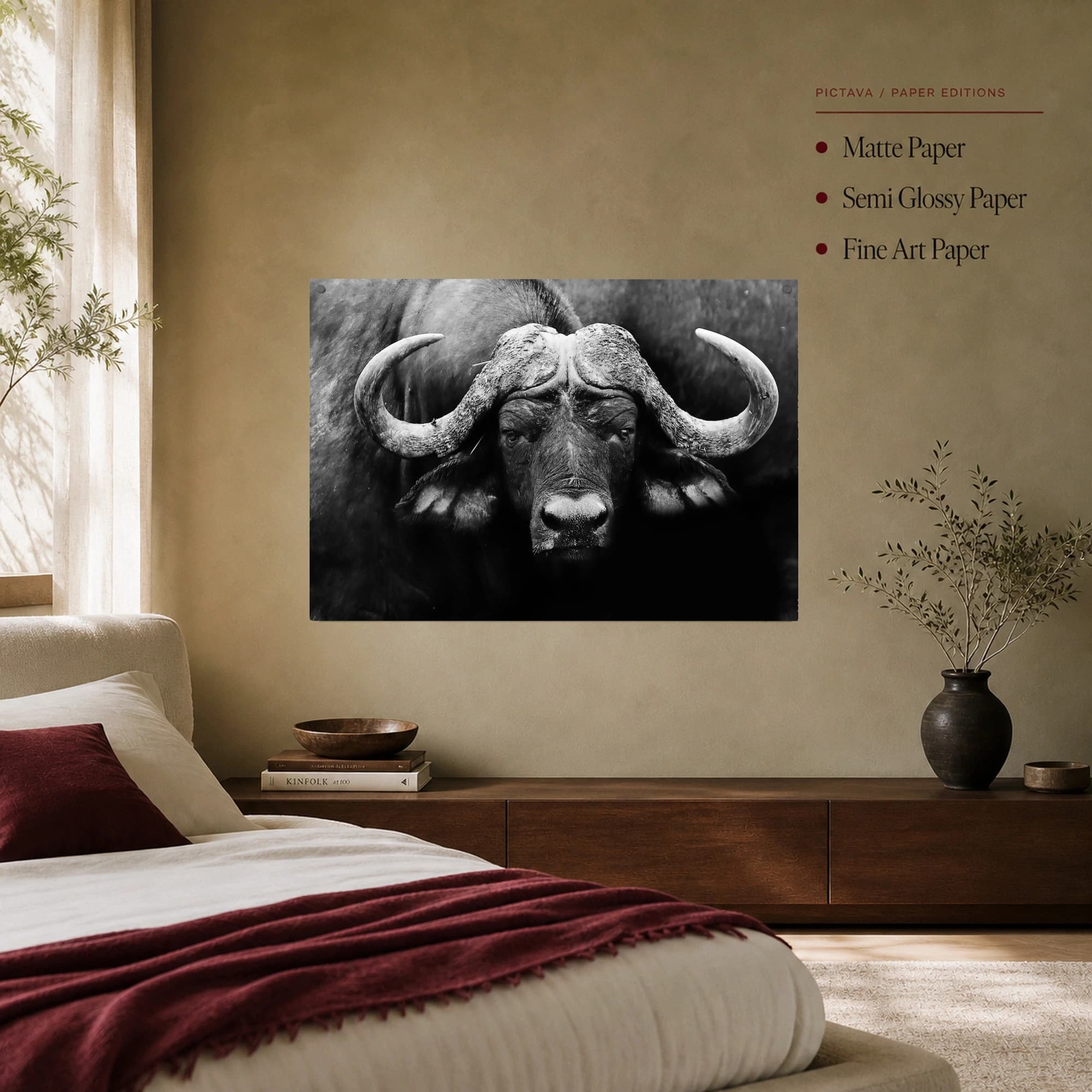 African Cape Buffalo Black and White Wildlife Wall Art, view 8
