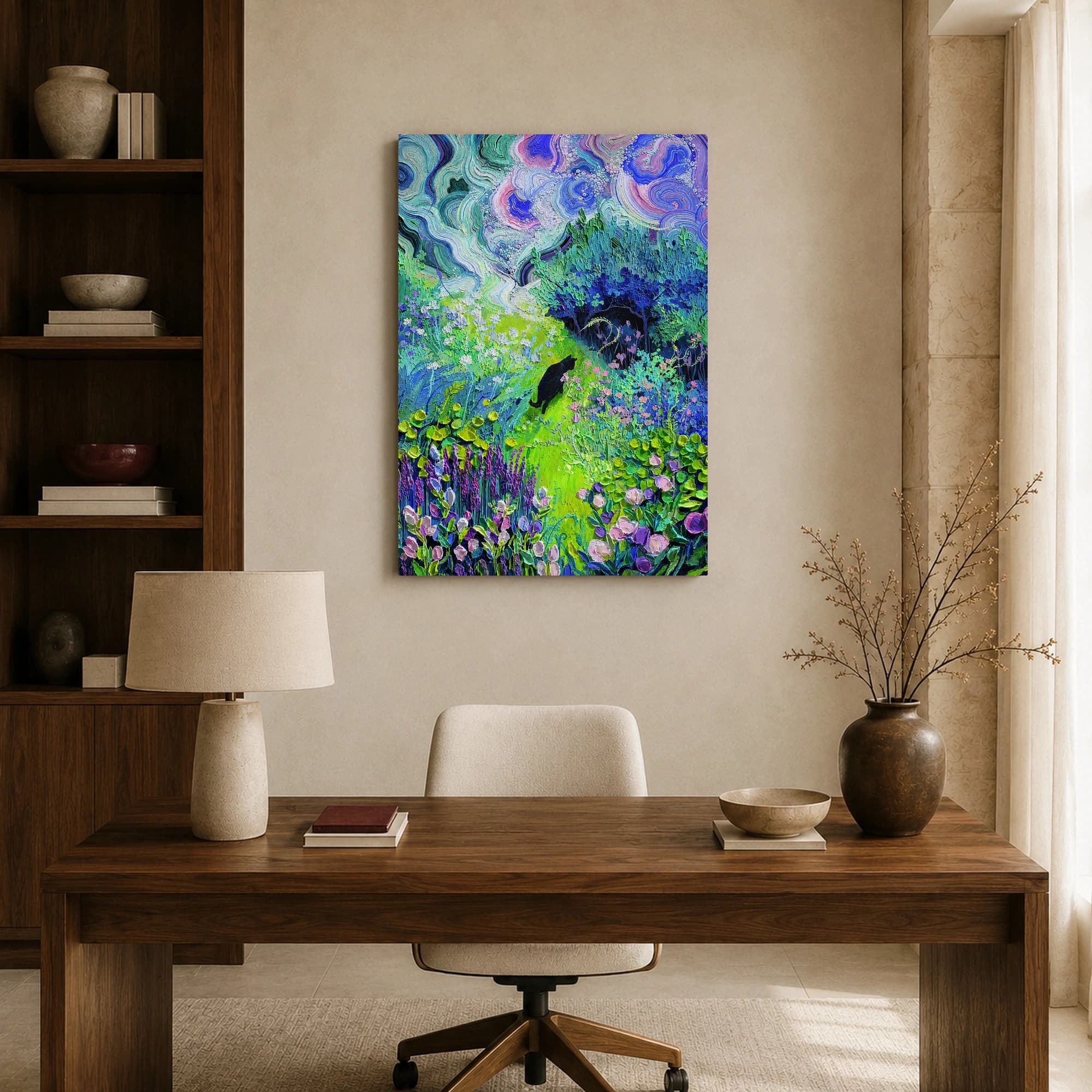 Black Cat in Impasto Garden Night Sky Canvas Print, view 8