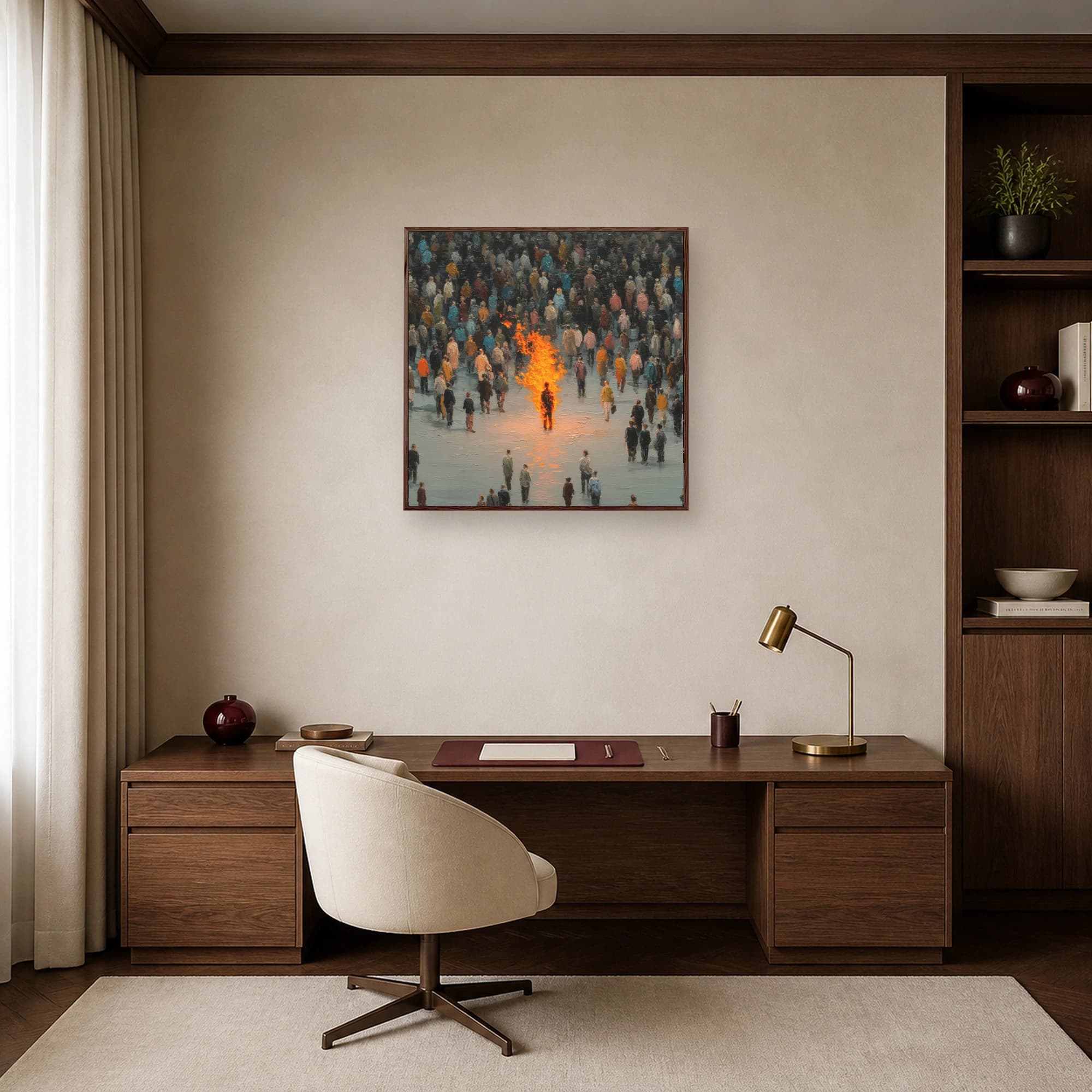 The Burning Figure Surrealist Crowd Wall Art, view 6