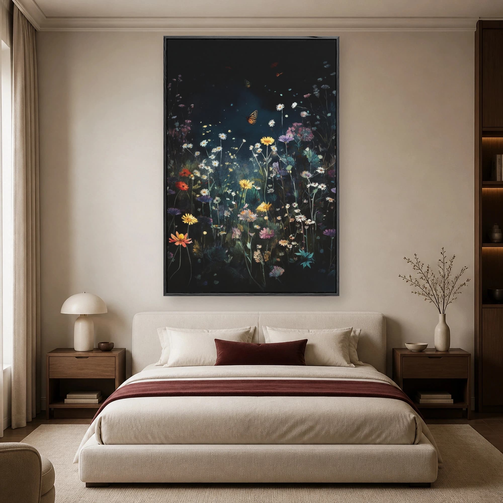 Midnight Meadow Butterfly Wildflower Night Print, view 5