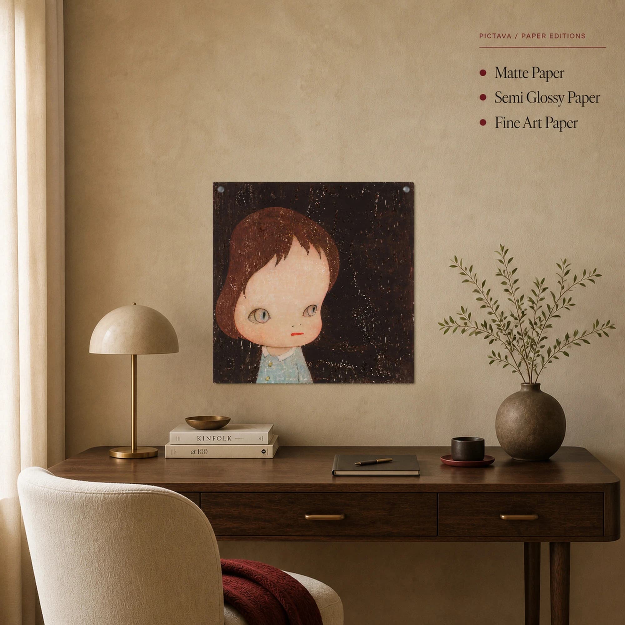 Melancholic Big-Eyed Girl Surrealist Portrait Canvas Print, view 3
