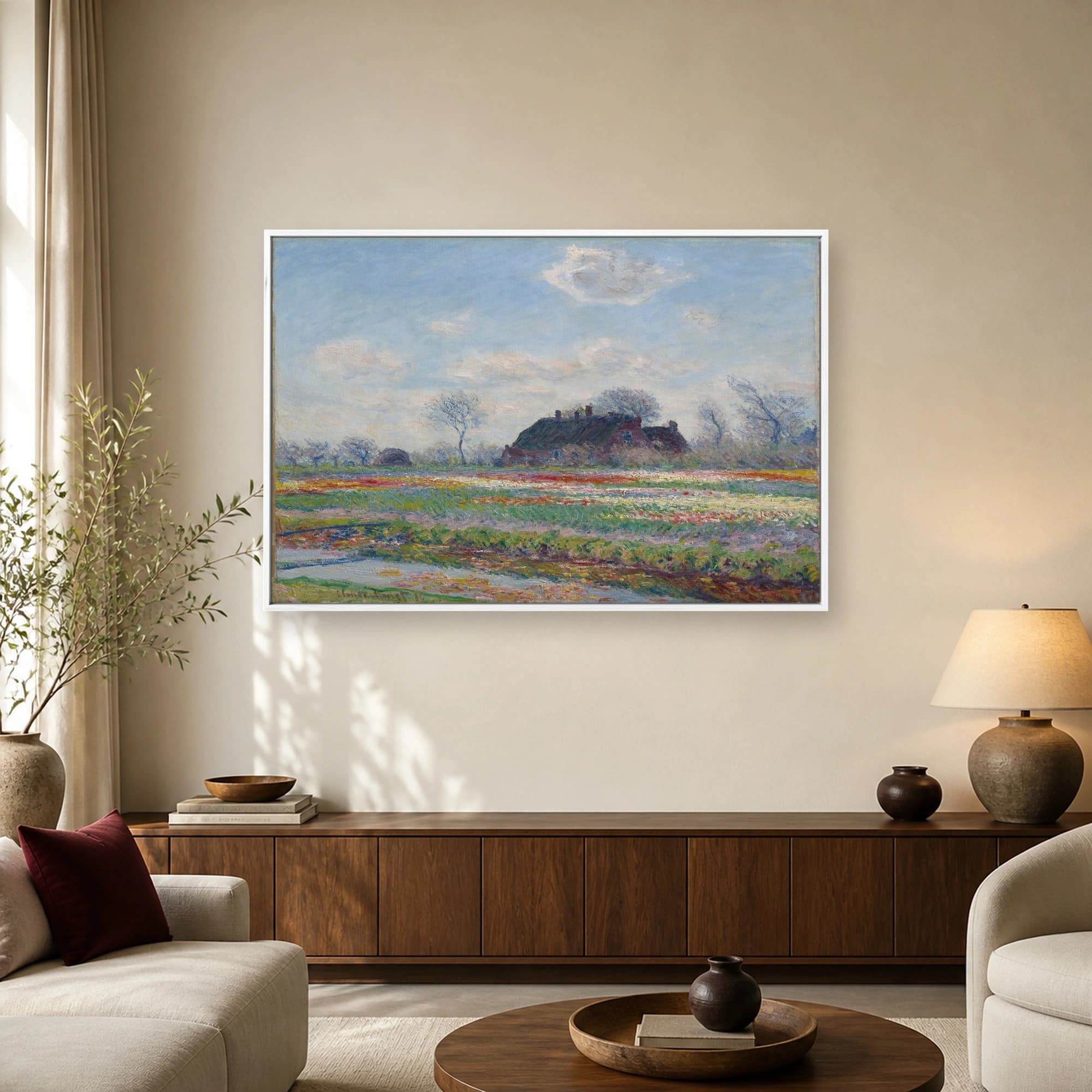Tulip Fields at Sassenheim Impressionist Landscape Canvas Print, view 2