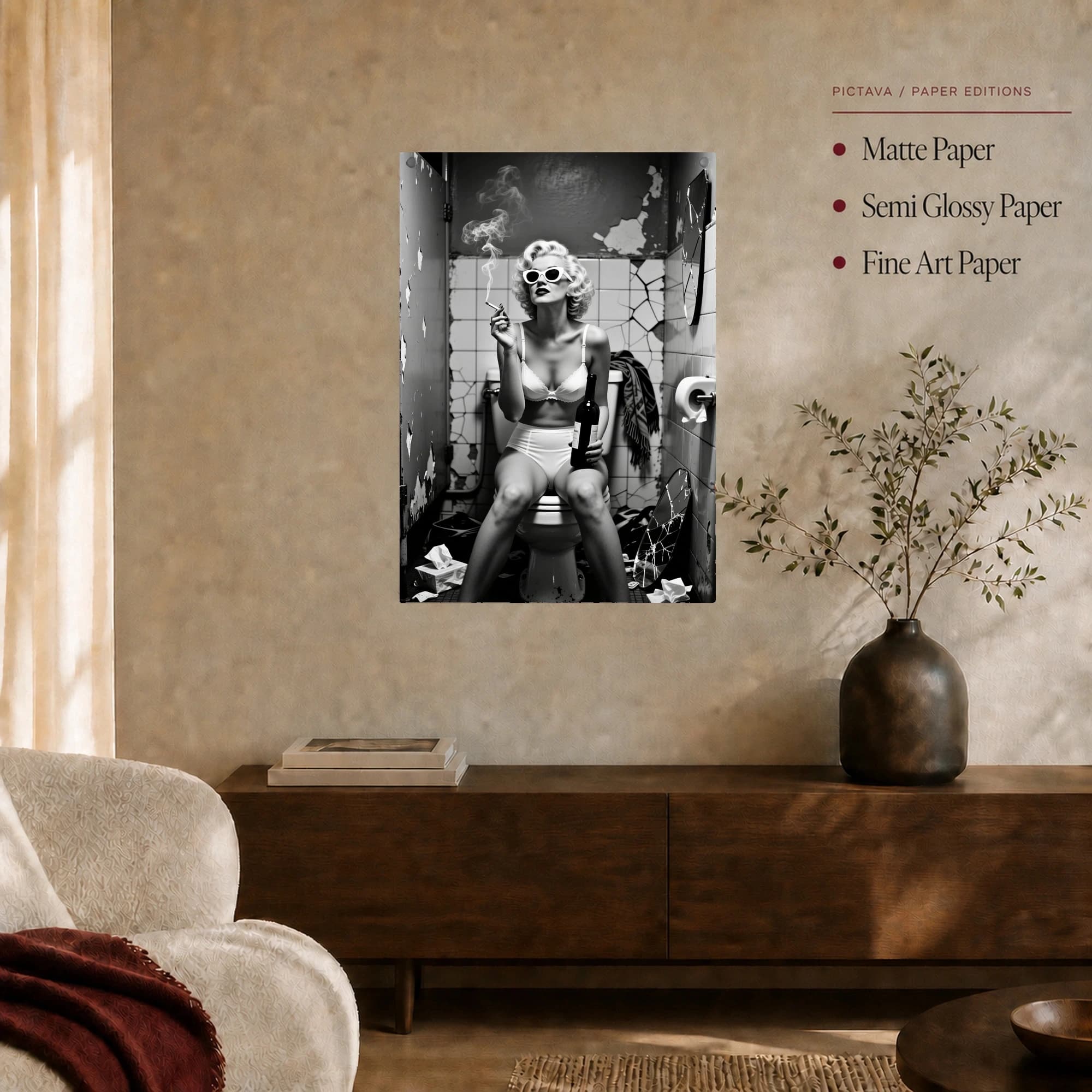Retro Glamour Bathroom Satire Black and White Wall Art, view 7