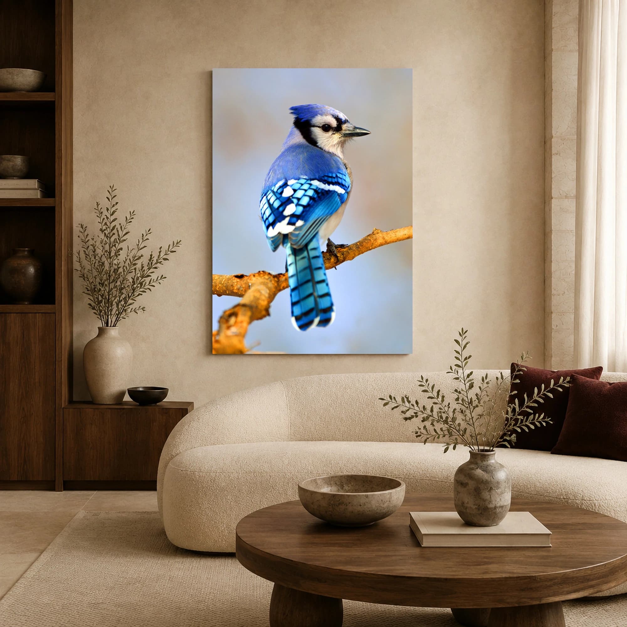 Vibrant Blue Jay Bird Wildlife Photography Wall Art, view 4
