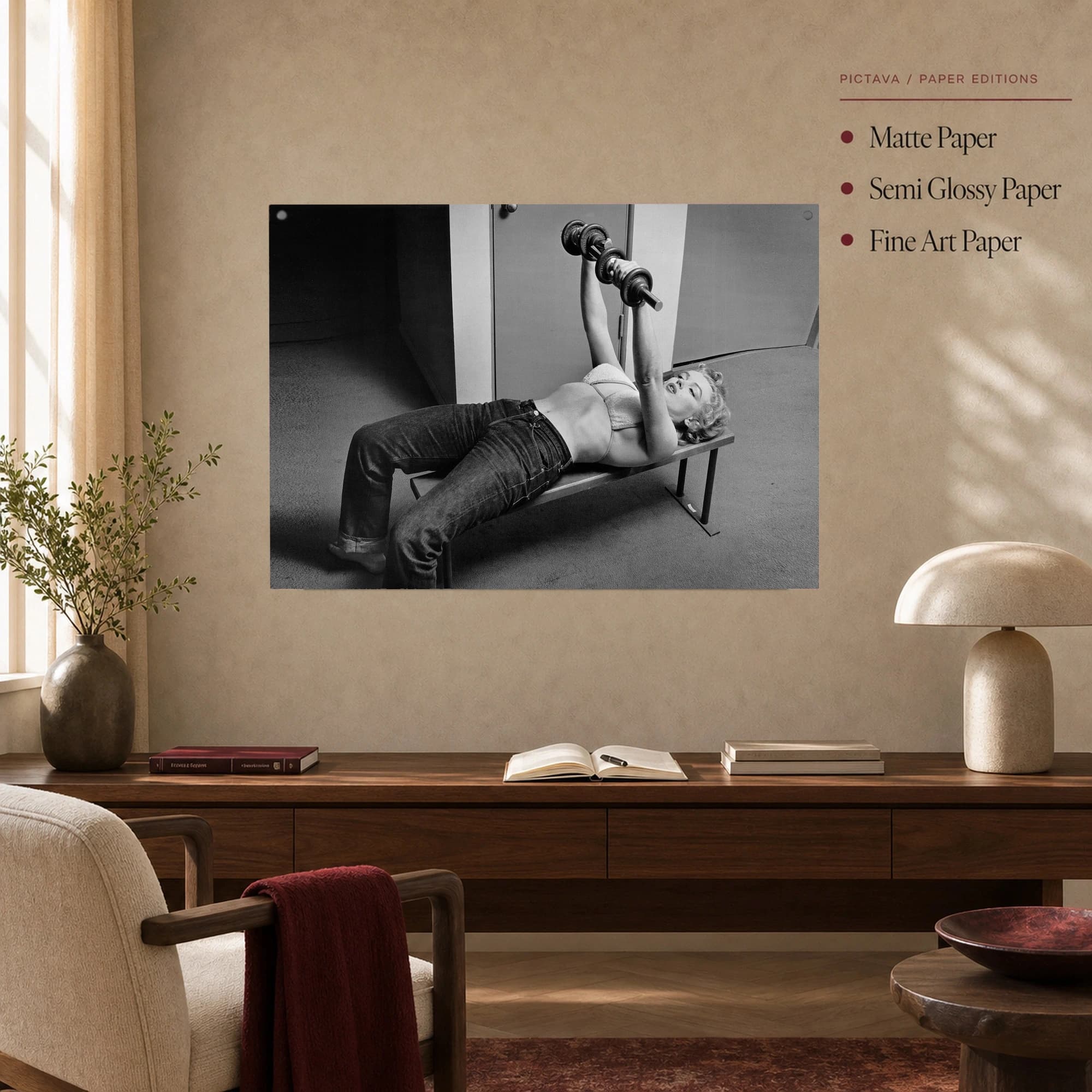 Marilyn Monroe Working Out Vintage Black and White Wall Art, view 4