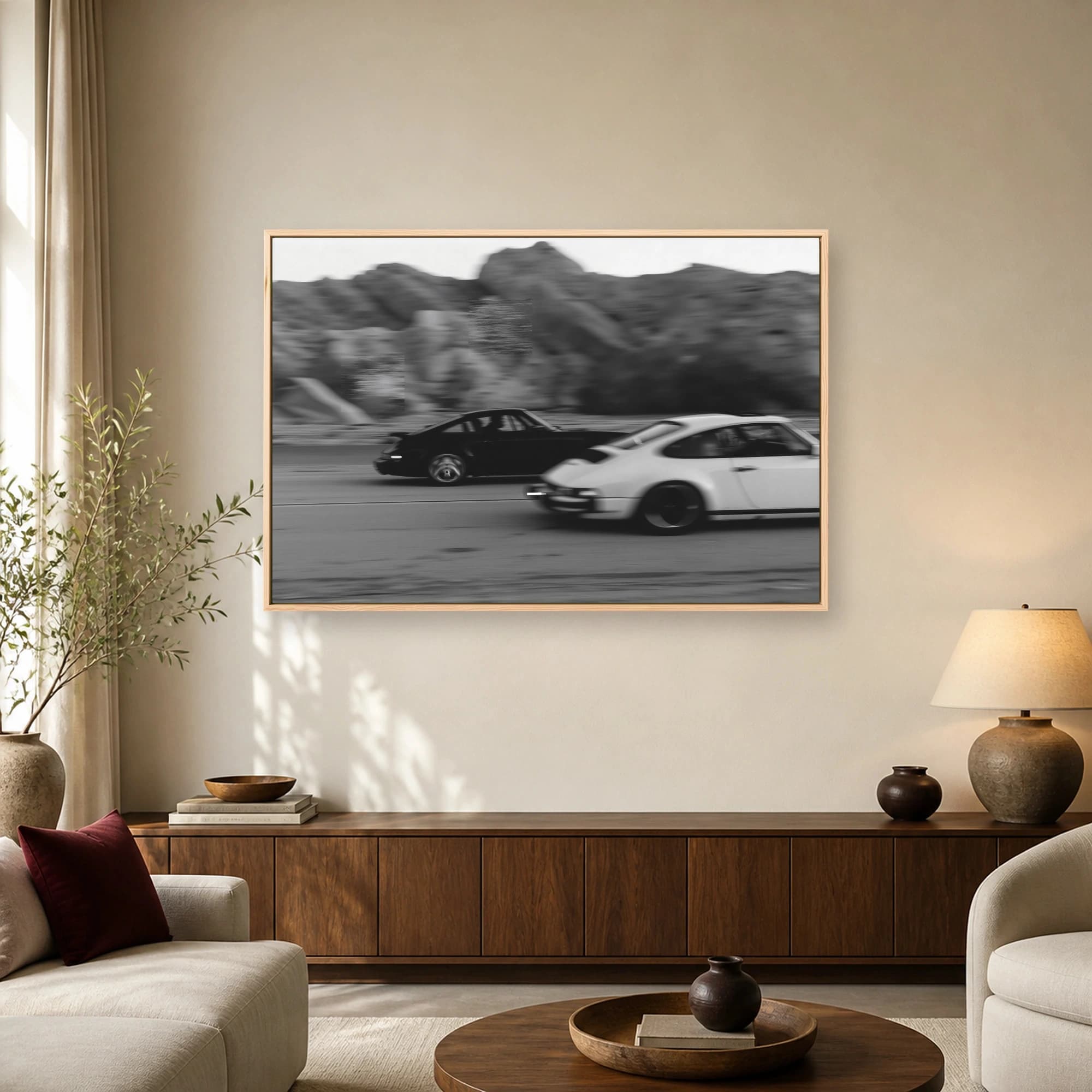 High Speed Duel Classic Sports Cars Monochrome Wall Art, view 2