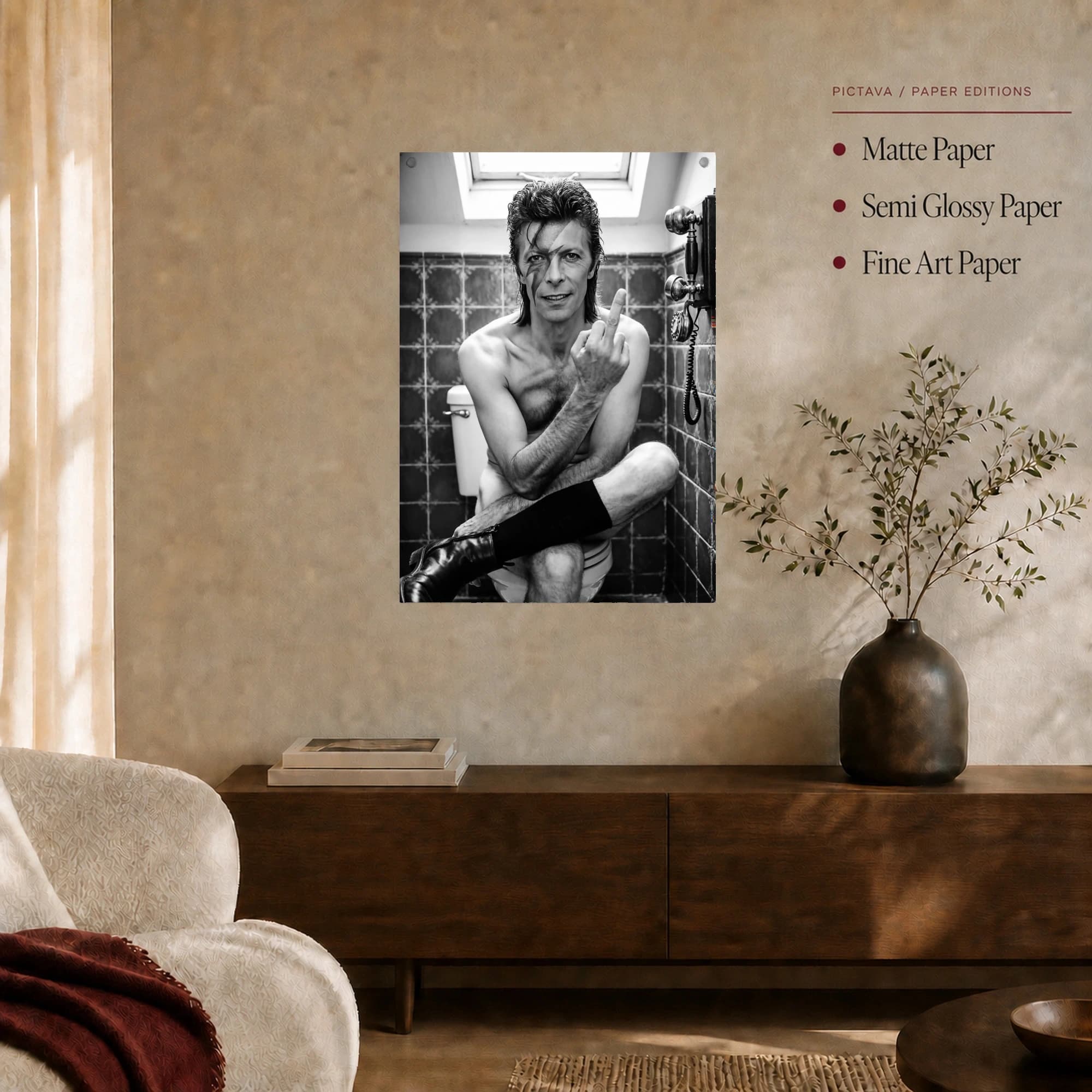 David Bowie Restroom Middle Finger Black and White Canvas Art, view 6