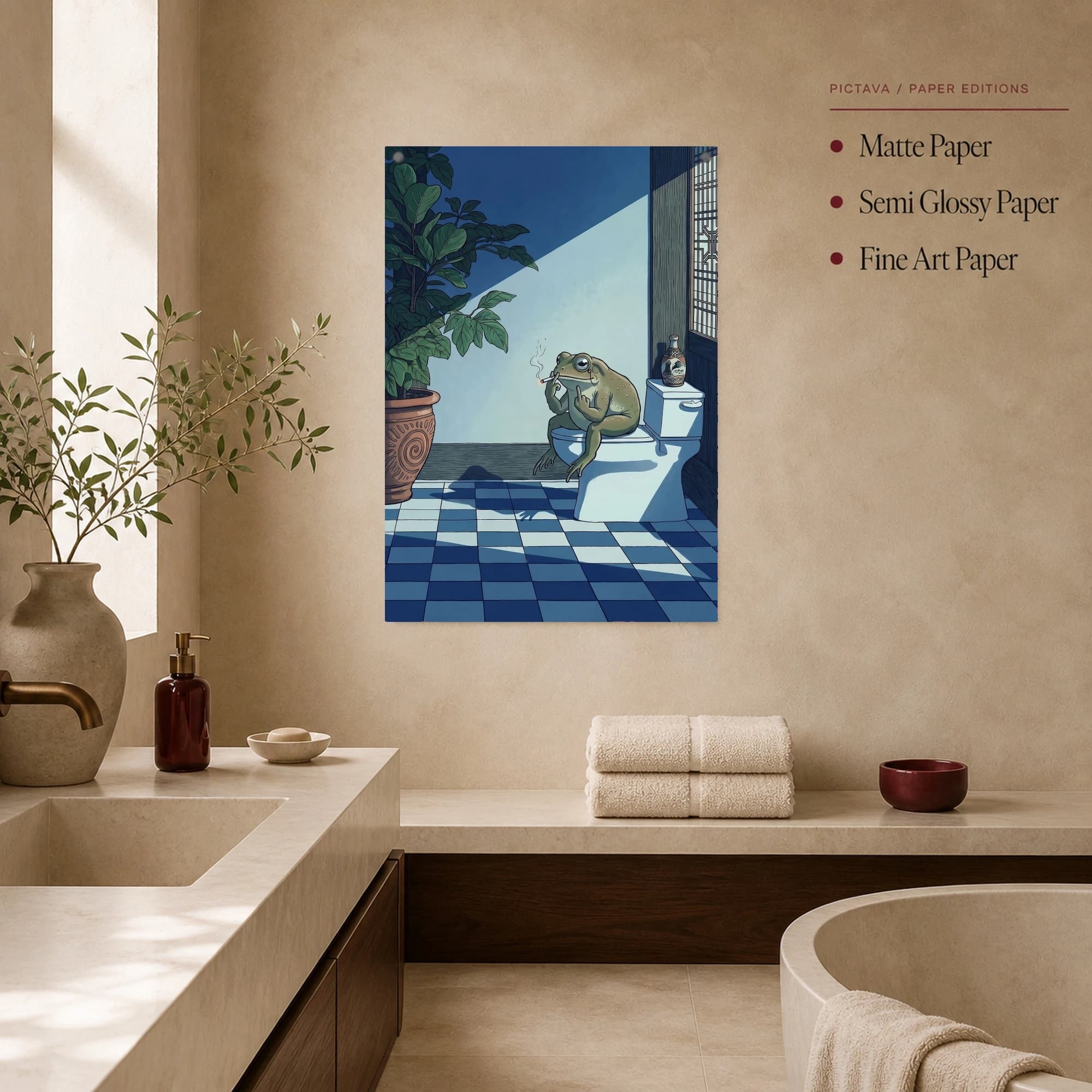 The Contemplative Toad Funny Bathroom Canvas Print, view 3