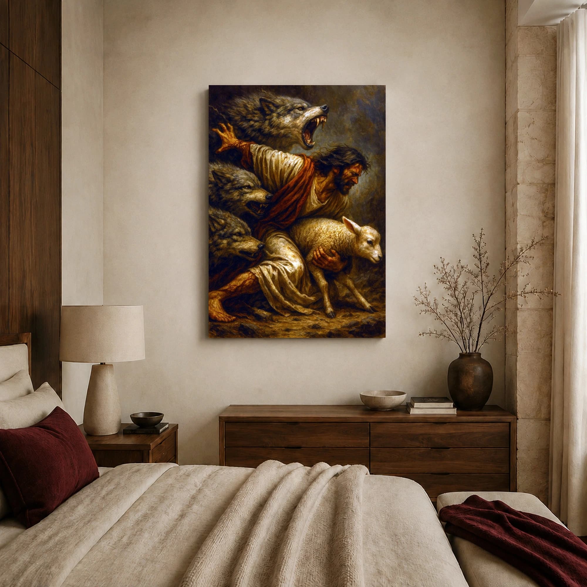 The Shepherd and Wolves Fine Art Canvas Print, view 6