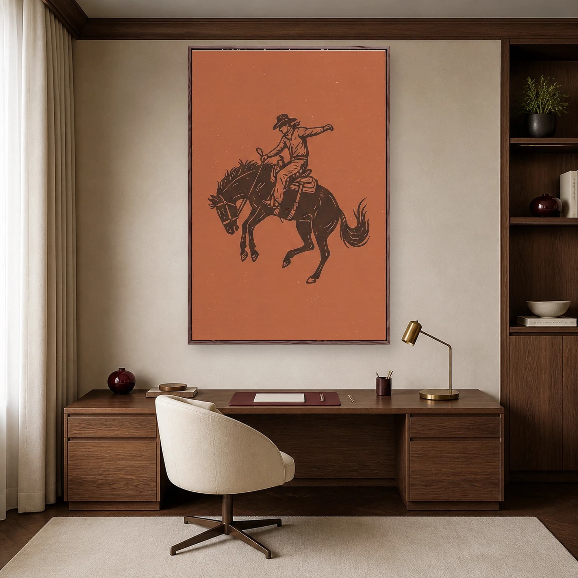 Bucking Bronco Cowboy Linocut Western Wall Art Print, view 4