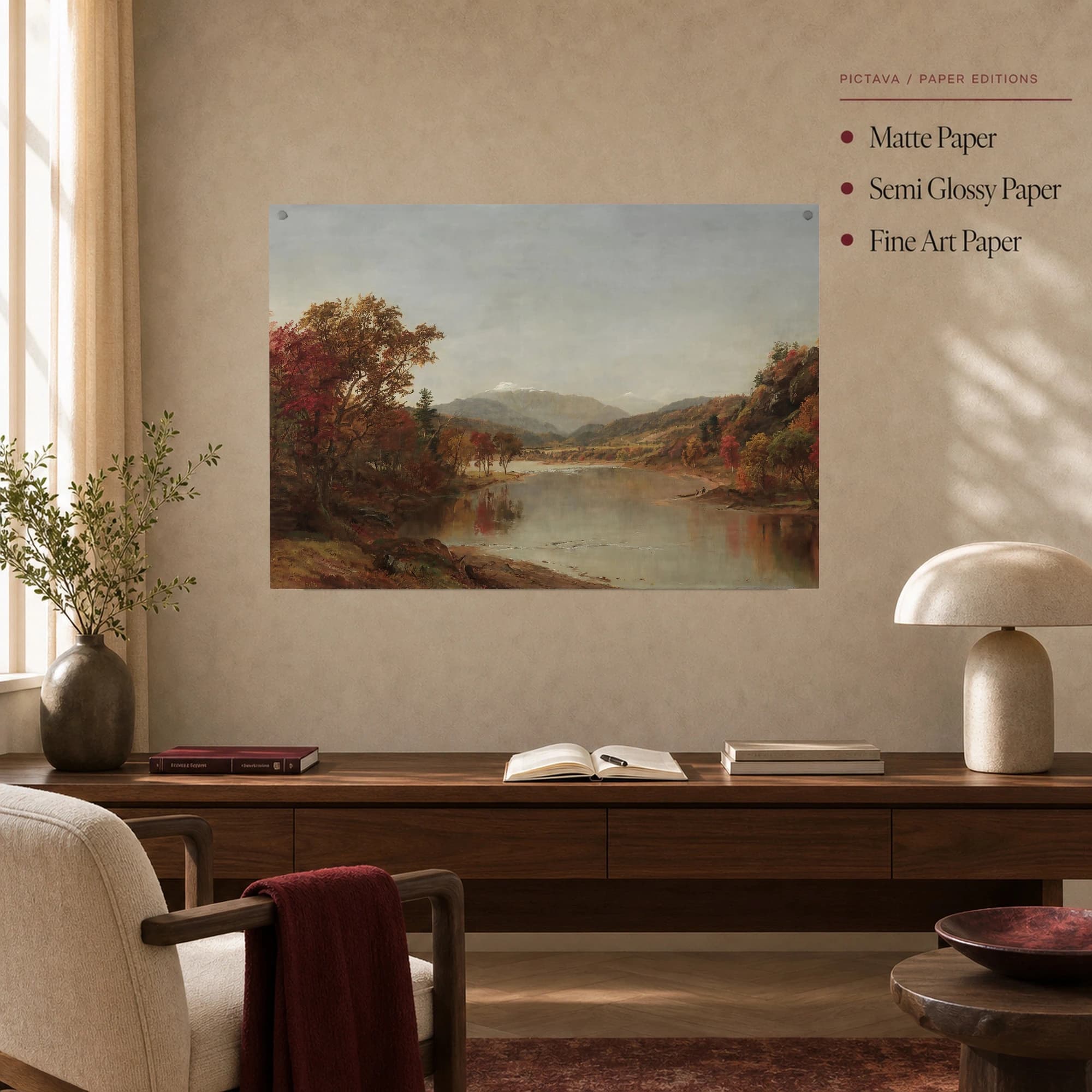 River Landscape with Autumn Foliage Canvas Print, view 5