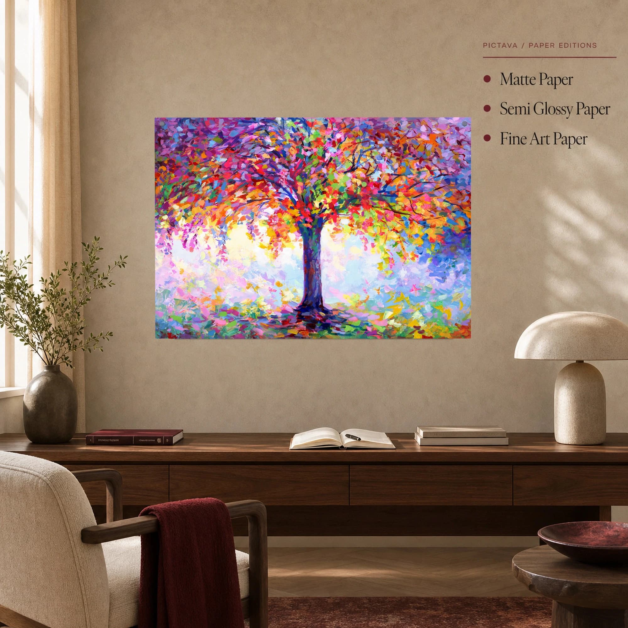 Vibrant Palette Knife Tree Abstract Canvas Print, view 5