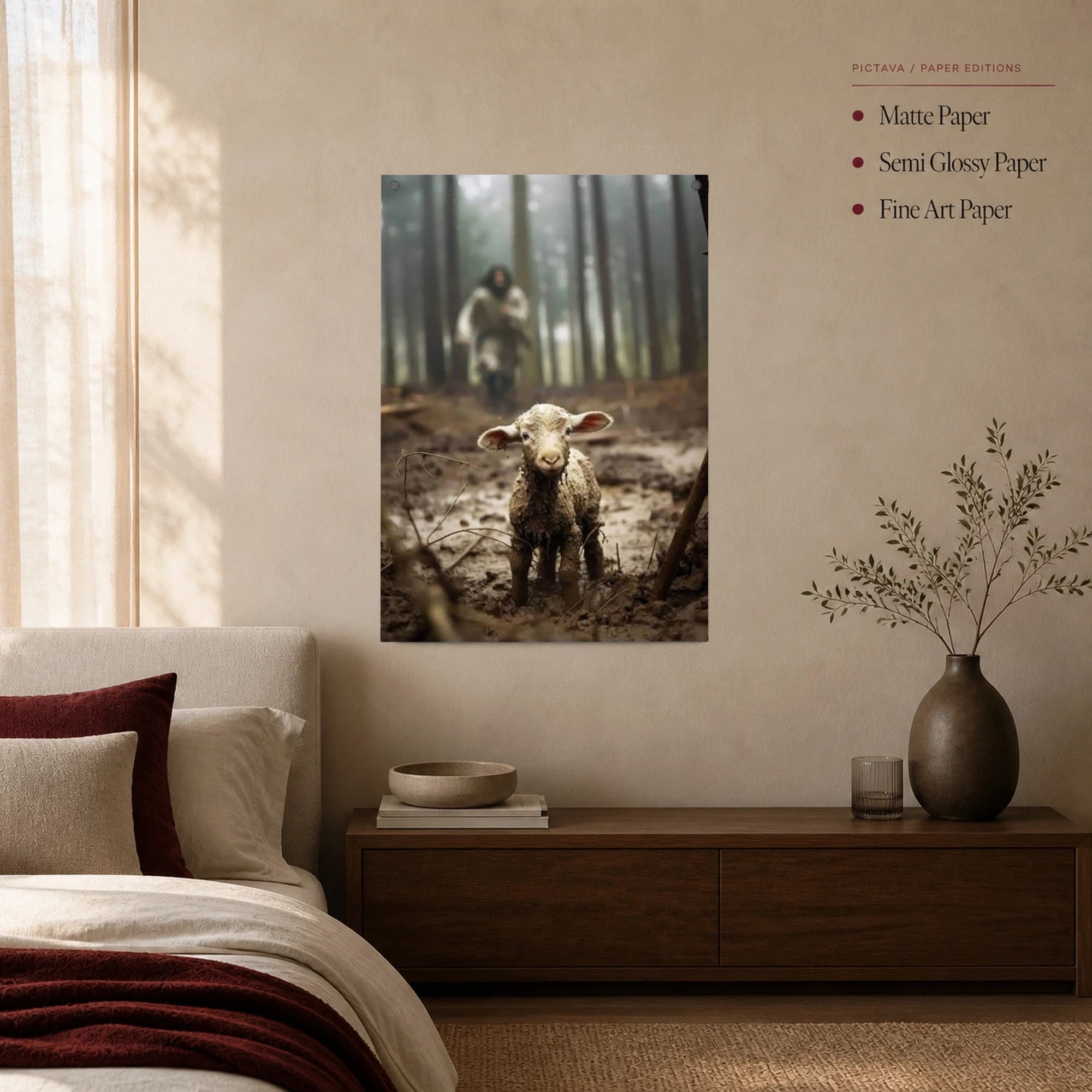 The Good Shepherd And Lost Lamb Framed Canvas Art, view 3
