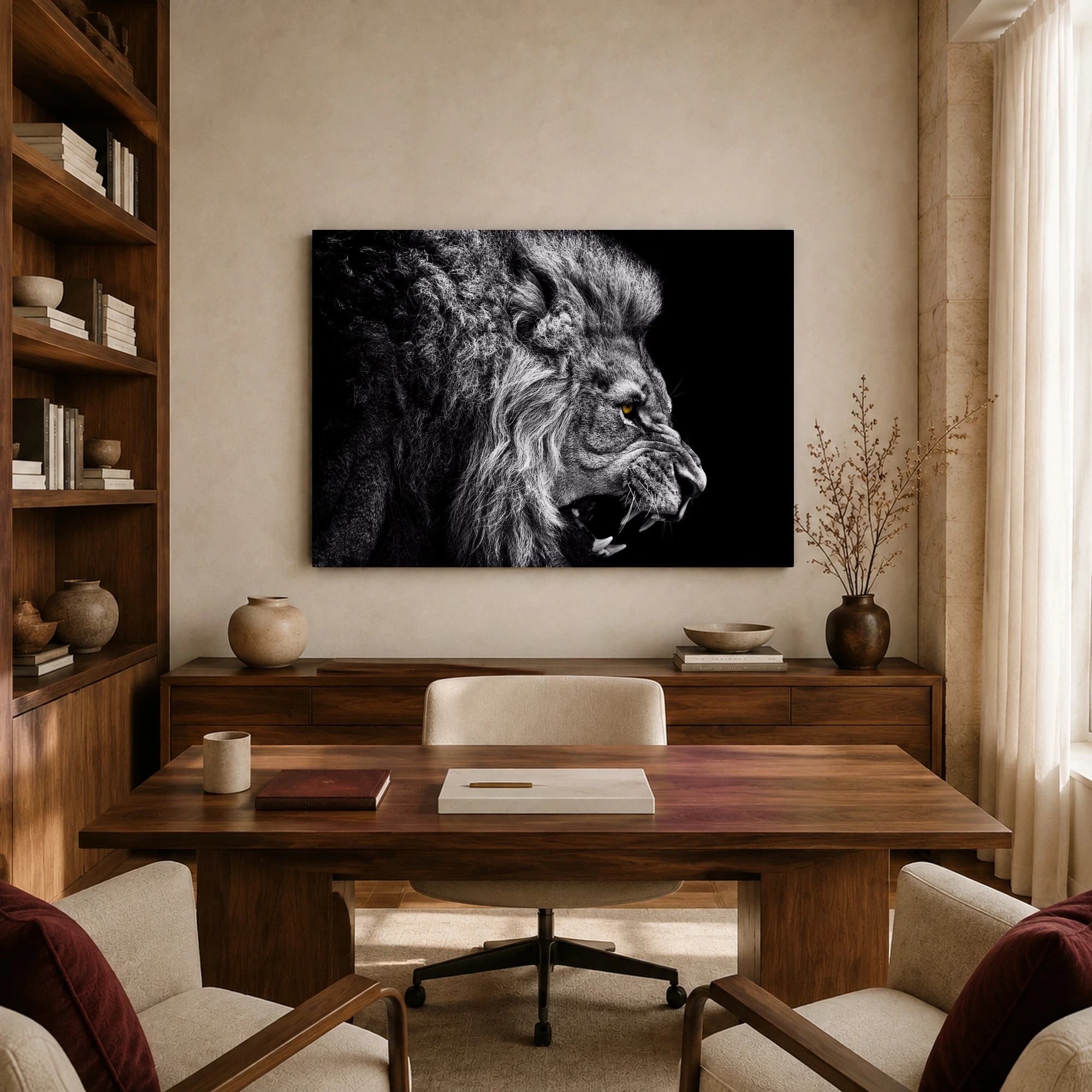 Fierce Lion Snarling Monochrome Wildlife Wall Art, view 8