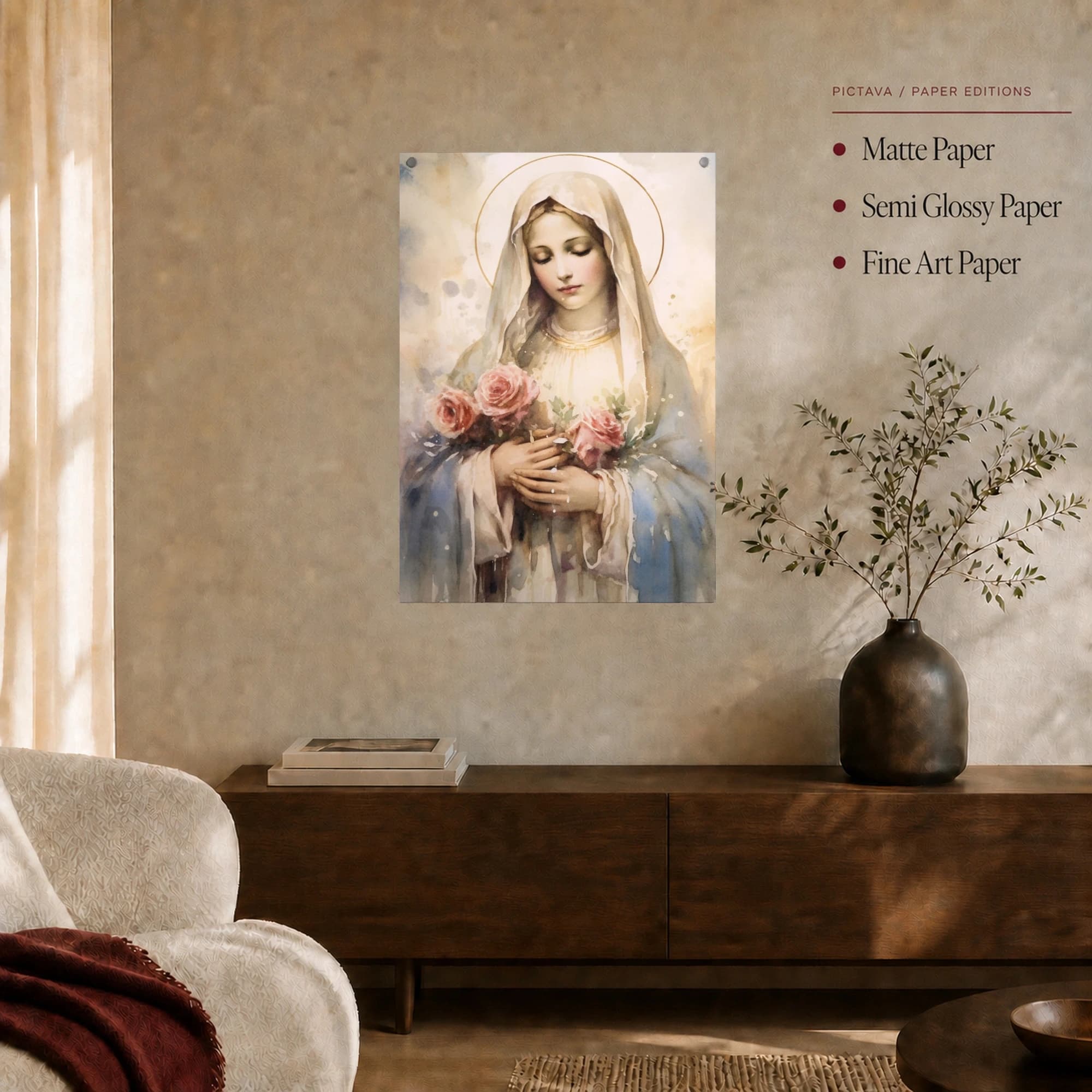 Watercolor Virgin Mary with Roses Fine Art Print, view 7