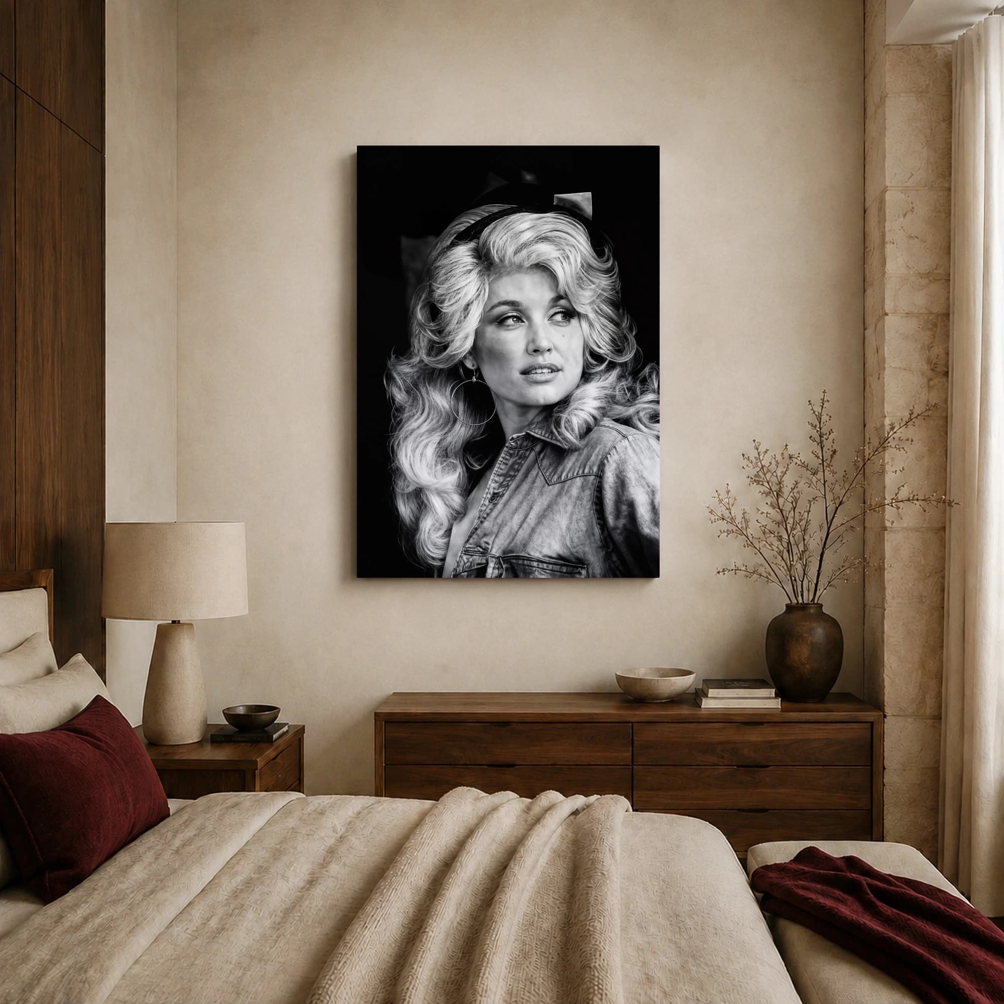 Dolly Parton Vintage Monochrome Portrait Wall Art, view 5