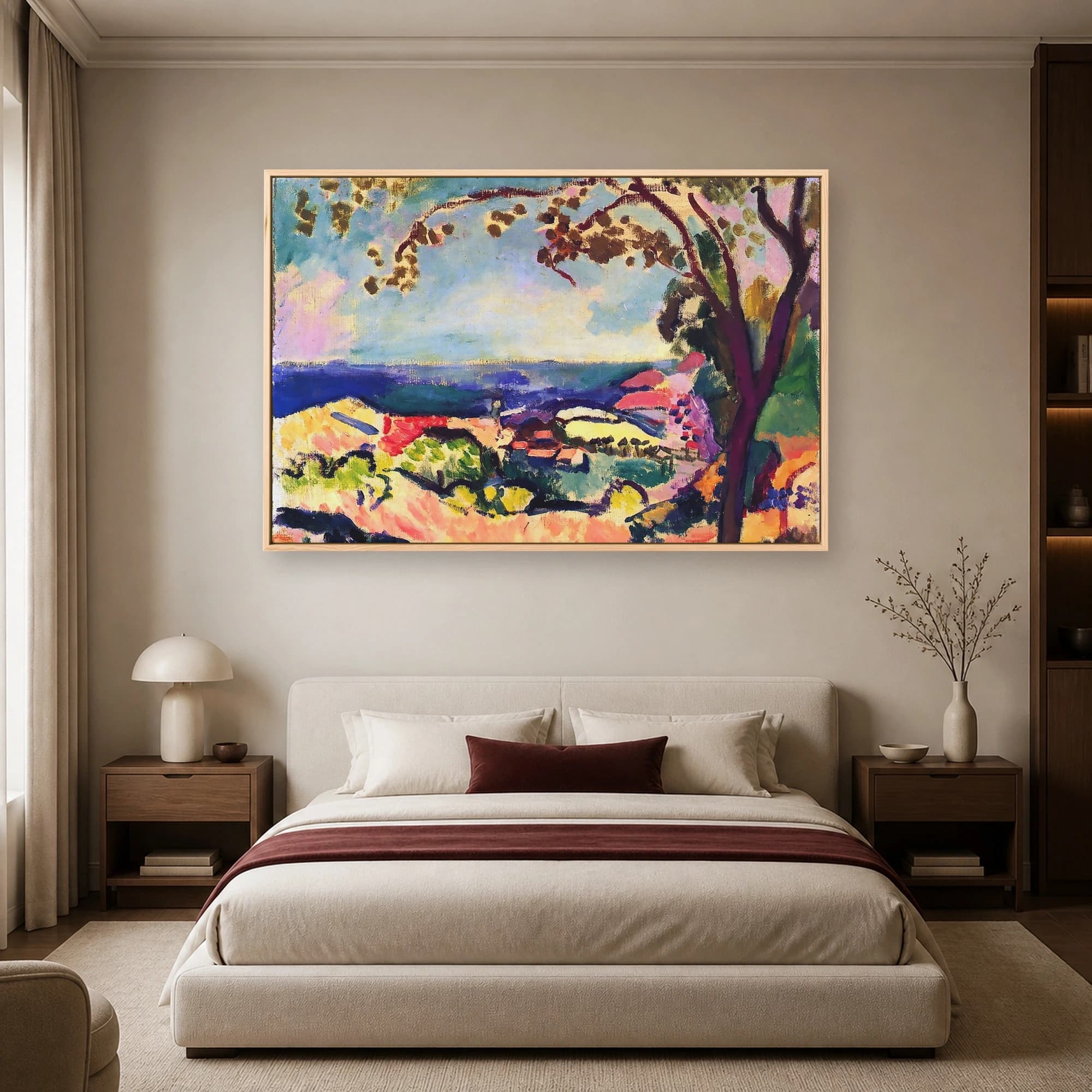 Expressionist Coastal Landscape with Red Roofs Canvas Print, view 5