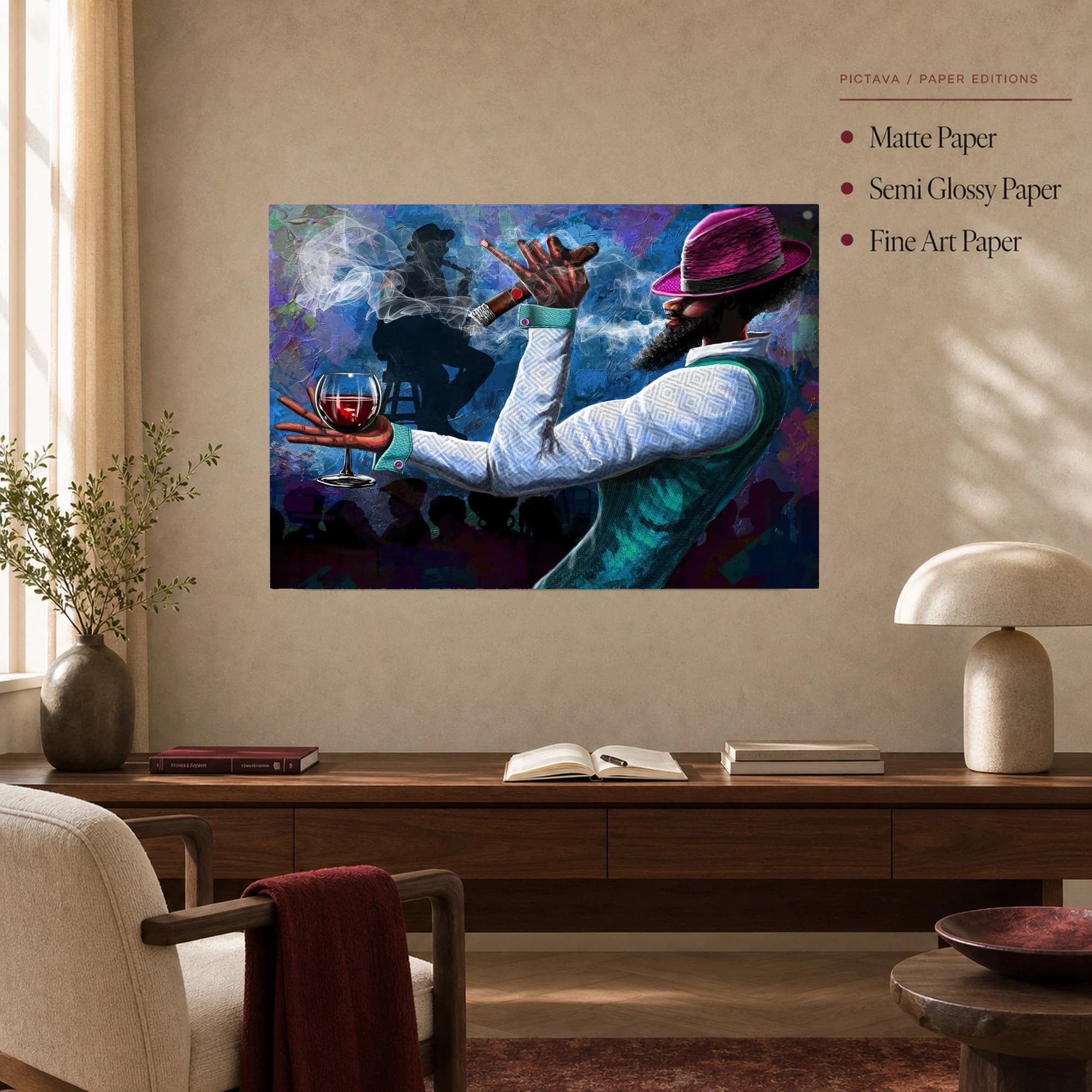 Stylish Man with Cigar and Wine - Modern Portrait Art, view 6