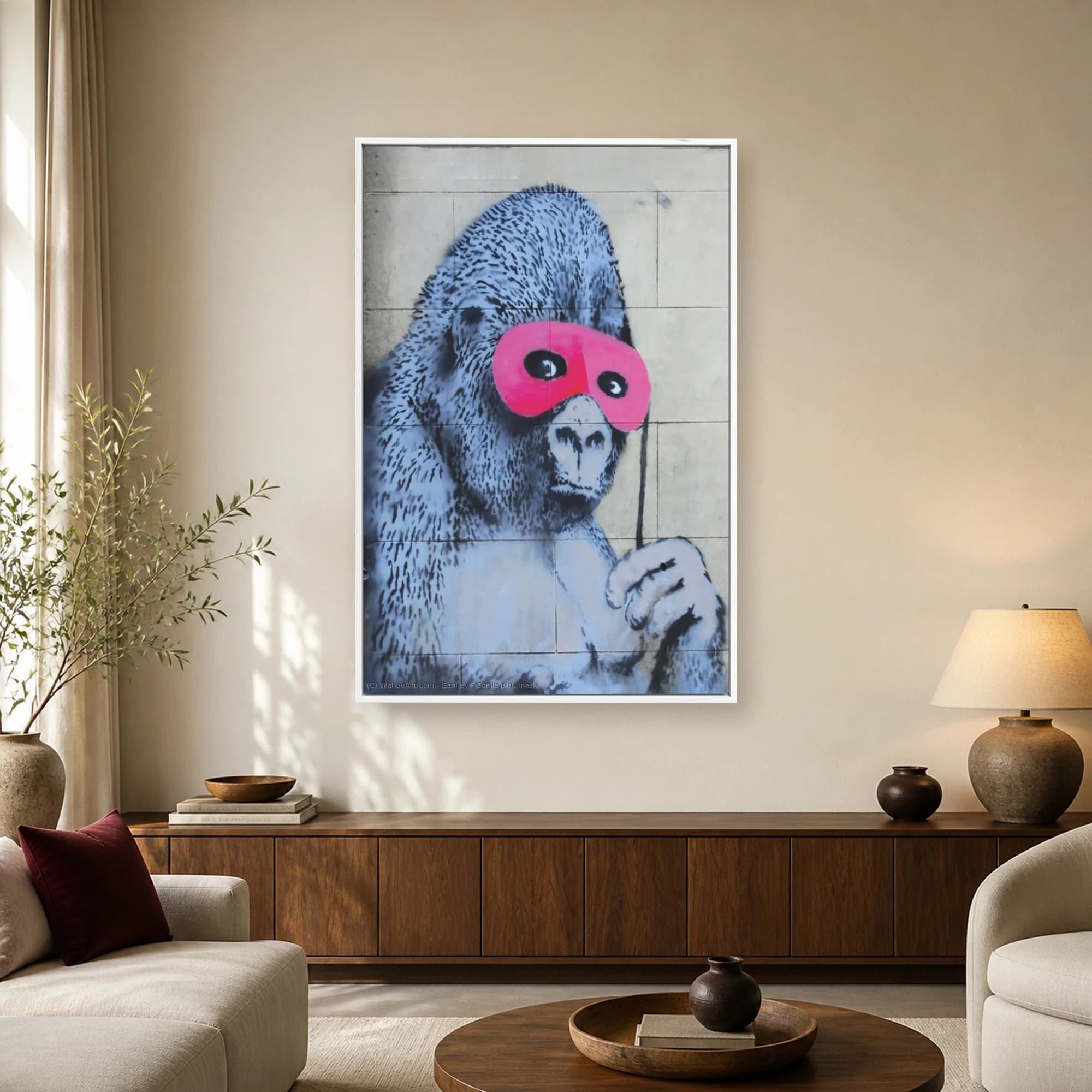 Gorilla with Pink Mask Street Art Canvas Print, view 2