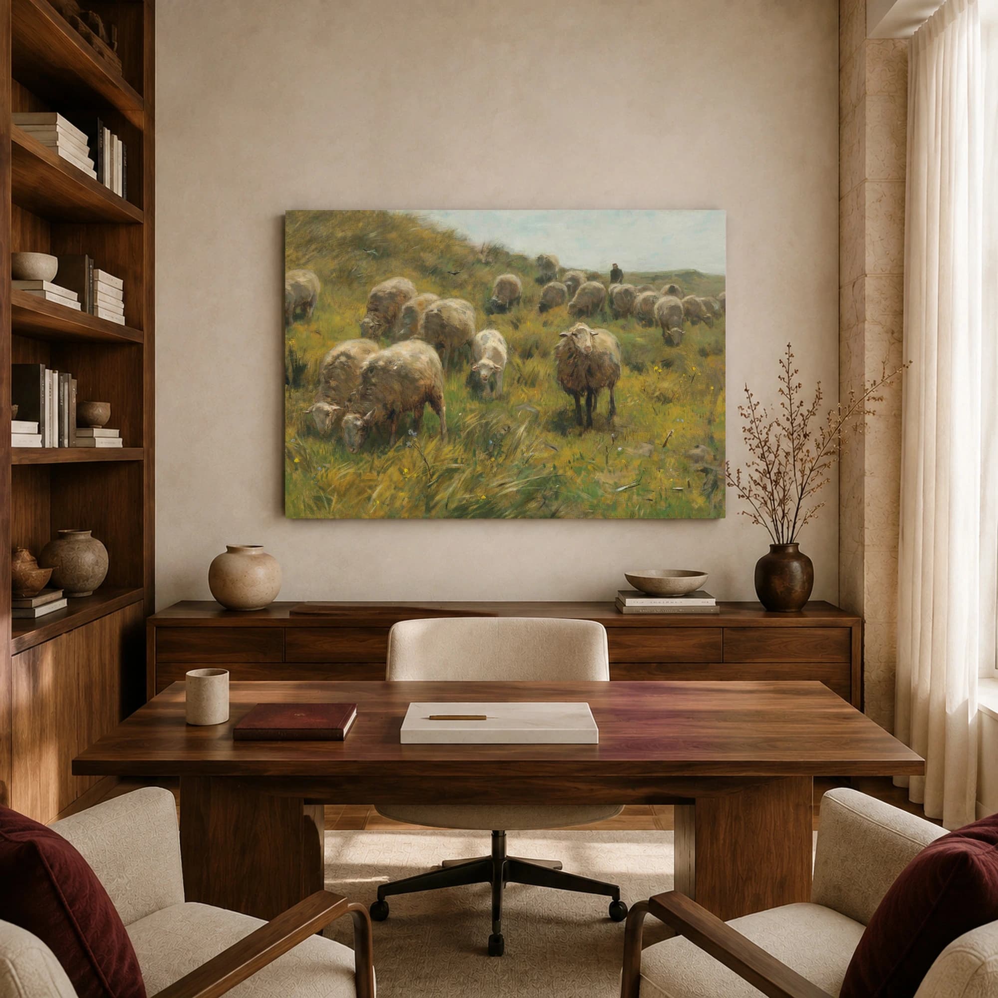 Sheep Grazing on a Hillside Pastoral Fine Art Print, view 7