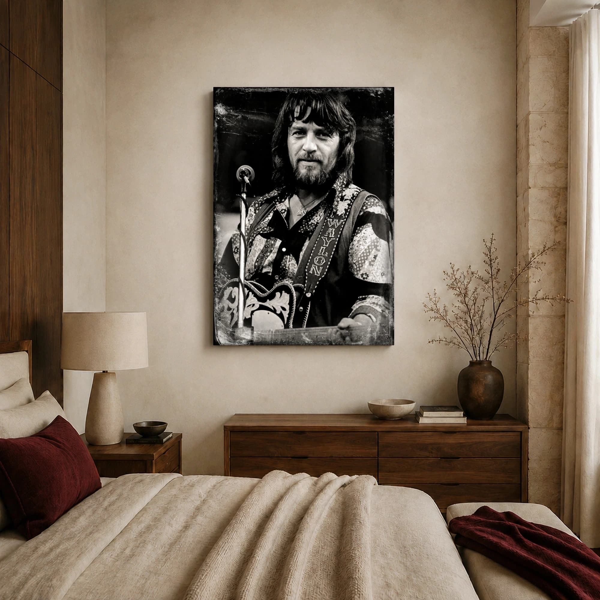 Waylon Jennings Vintage Music Legend Black and White Portrait, view 6