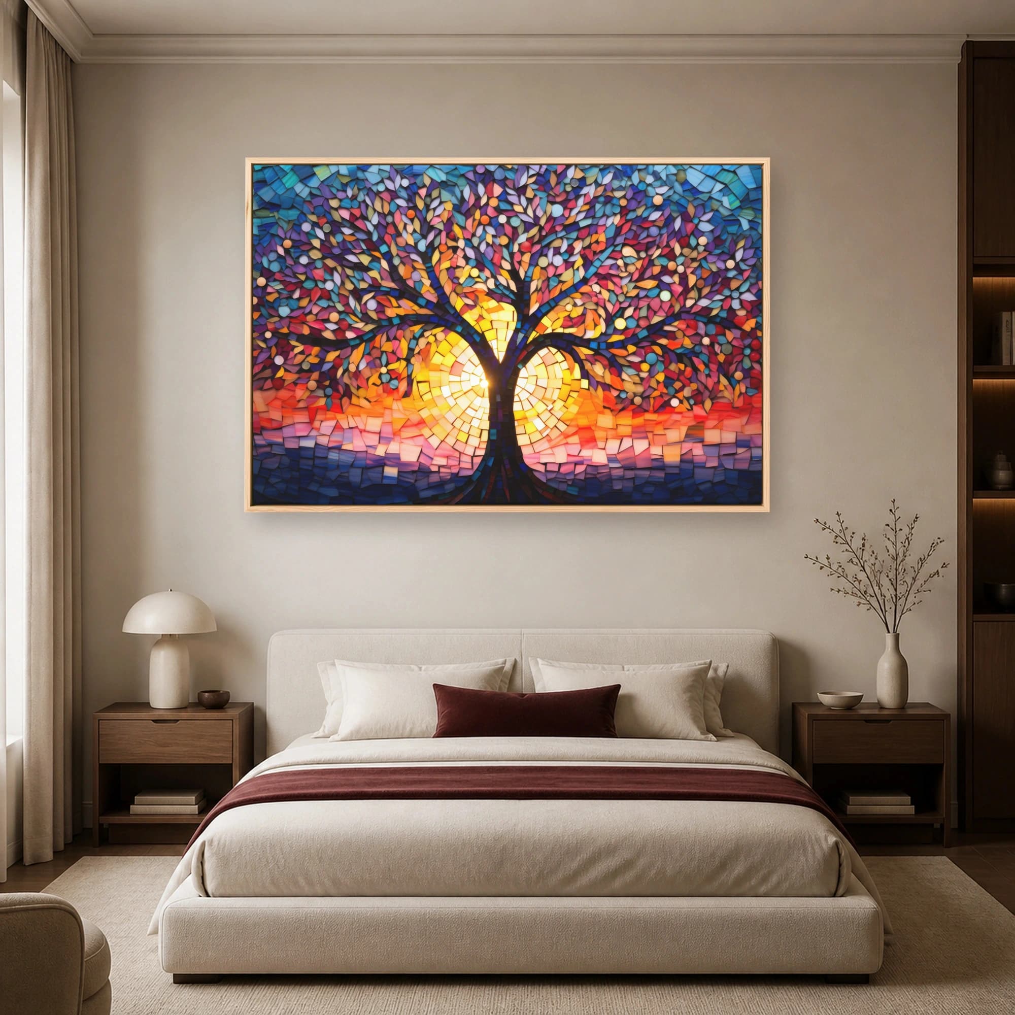 Mosaic Sunset Tree Stained Glass Wall Art, view 5