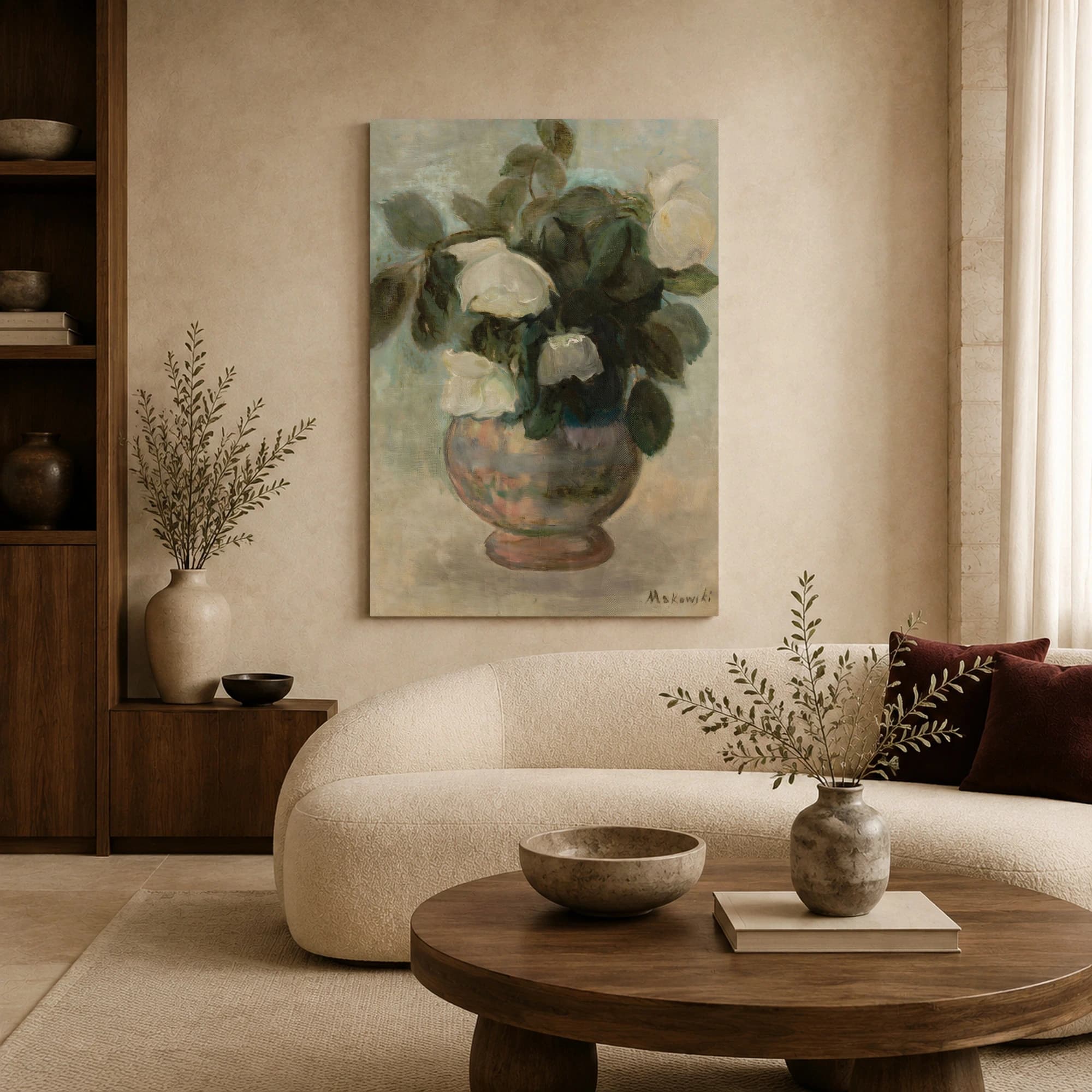 White Roses in Ceramic Vase Vintage Floral Fine Art Print, view 6