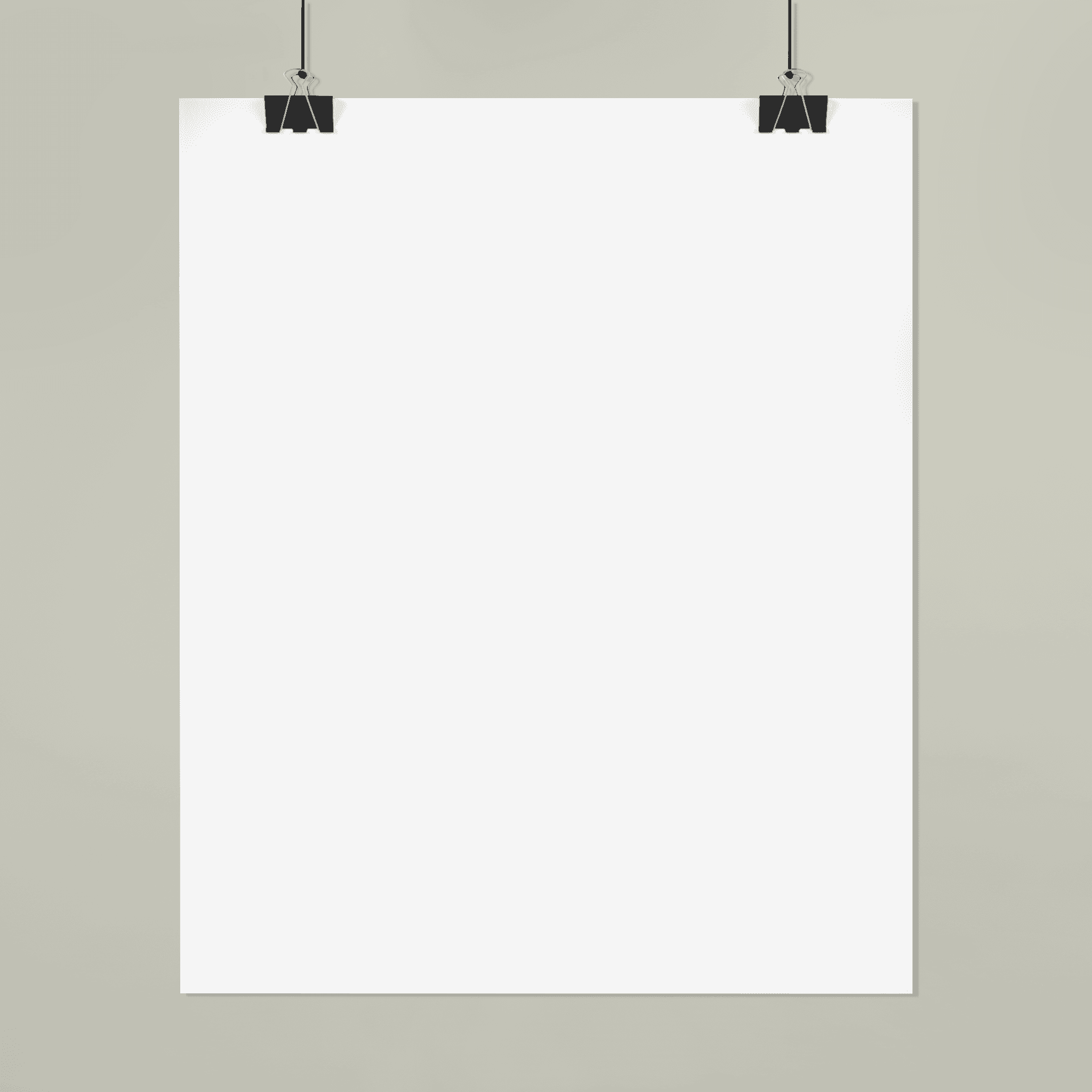 Unprinted poster paper suspended from two clips
