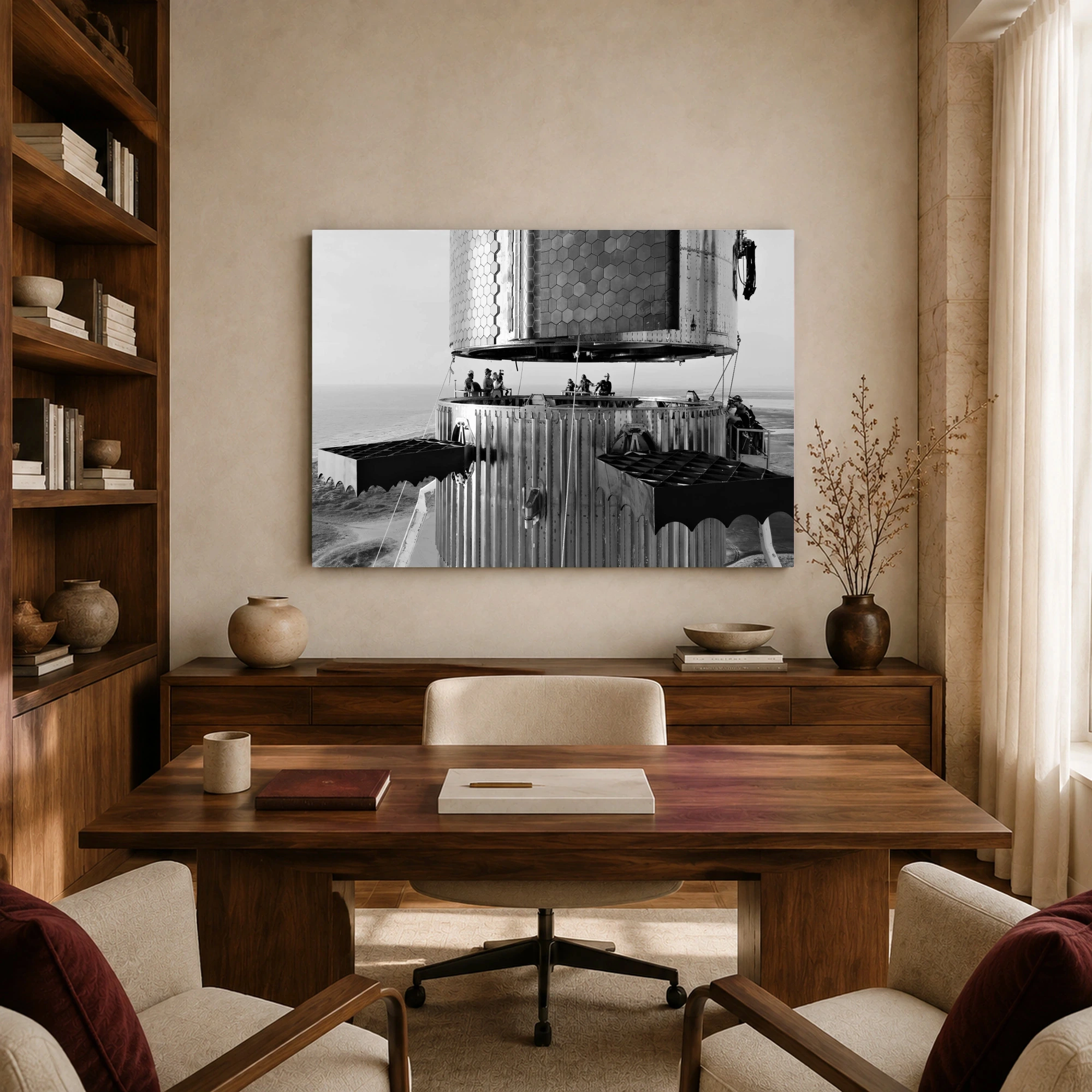 Black and White Starship Rocket Assembly Canvas Art, view 8
